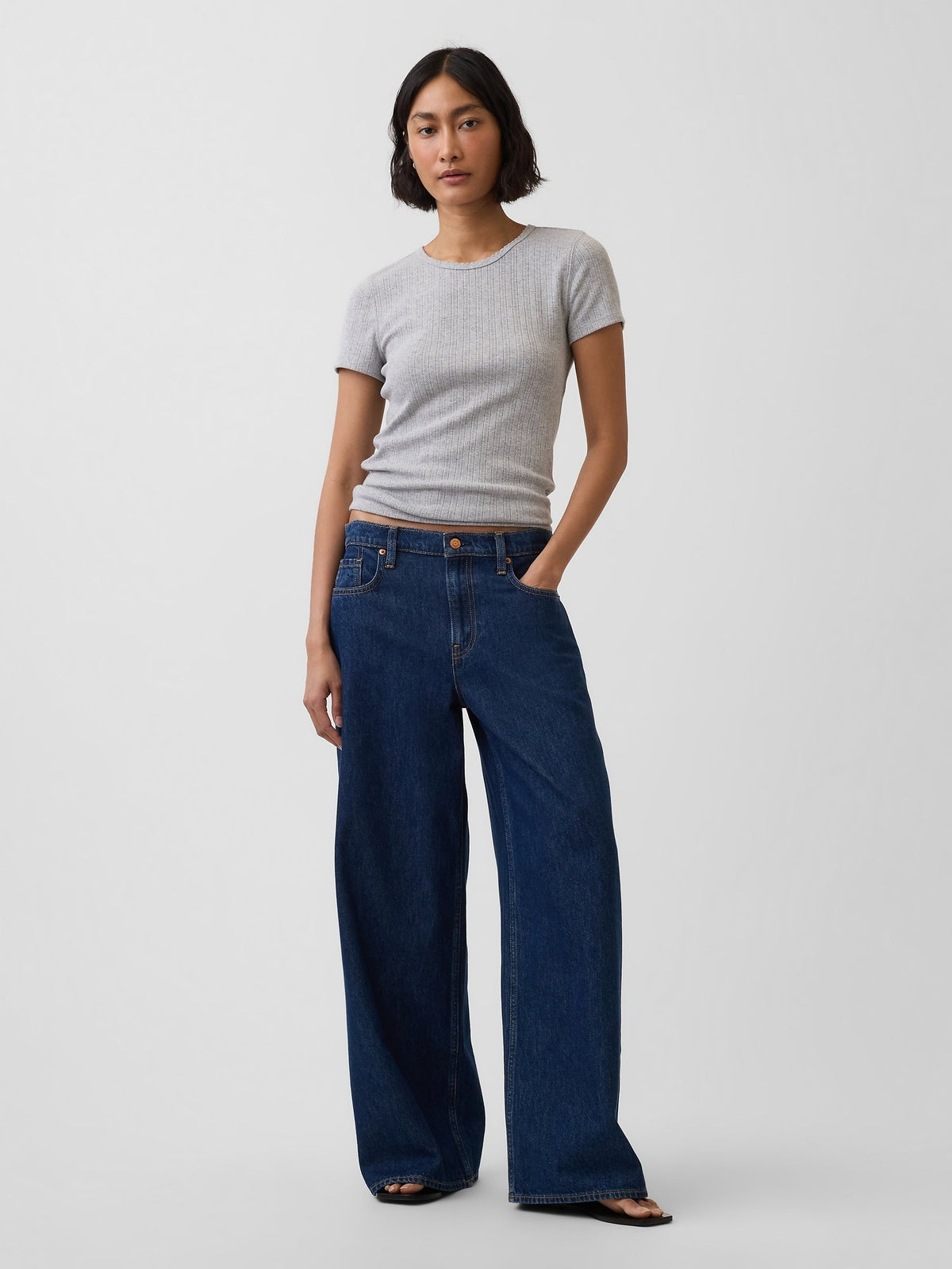 Gri Pointelle Bisiklet Yaka T-shirt