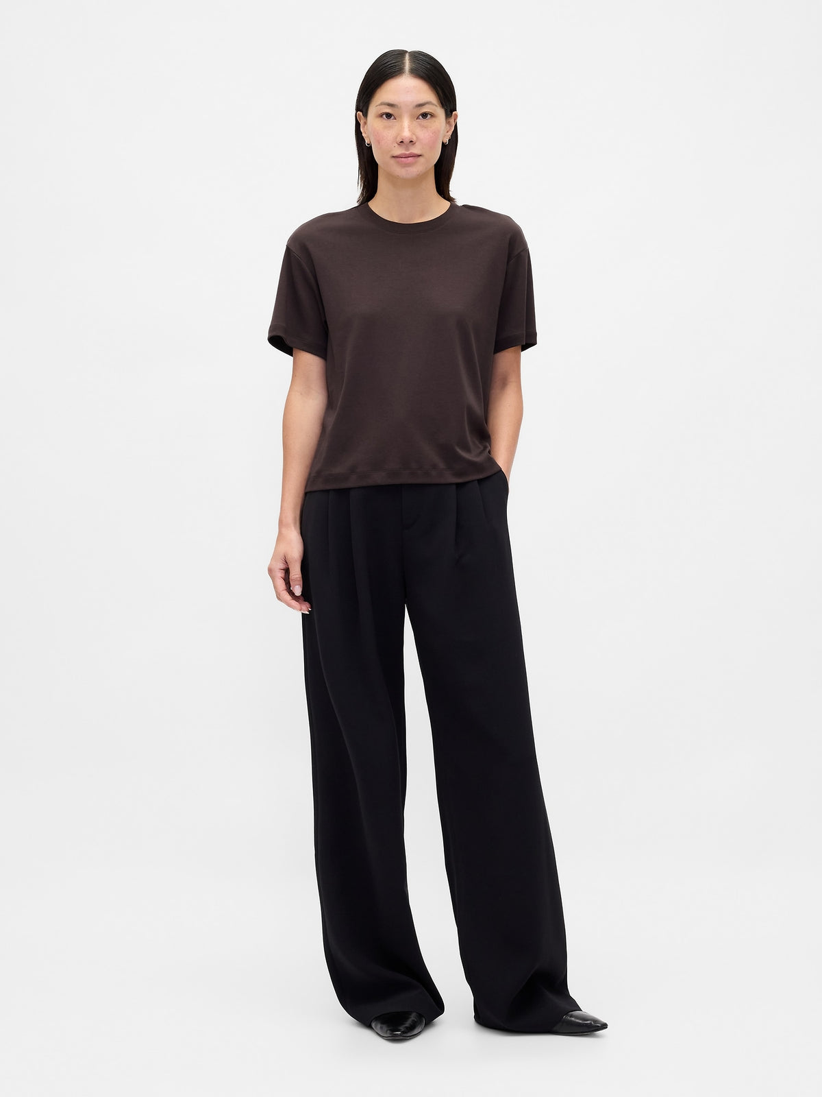 Kahverengi Supima® Pamuk Relaxed T-shirt