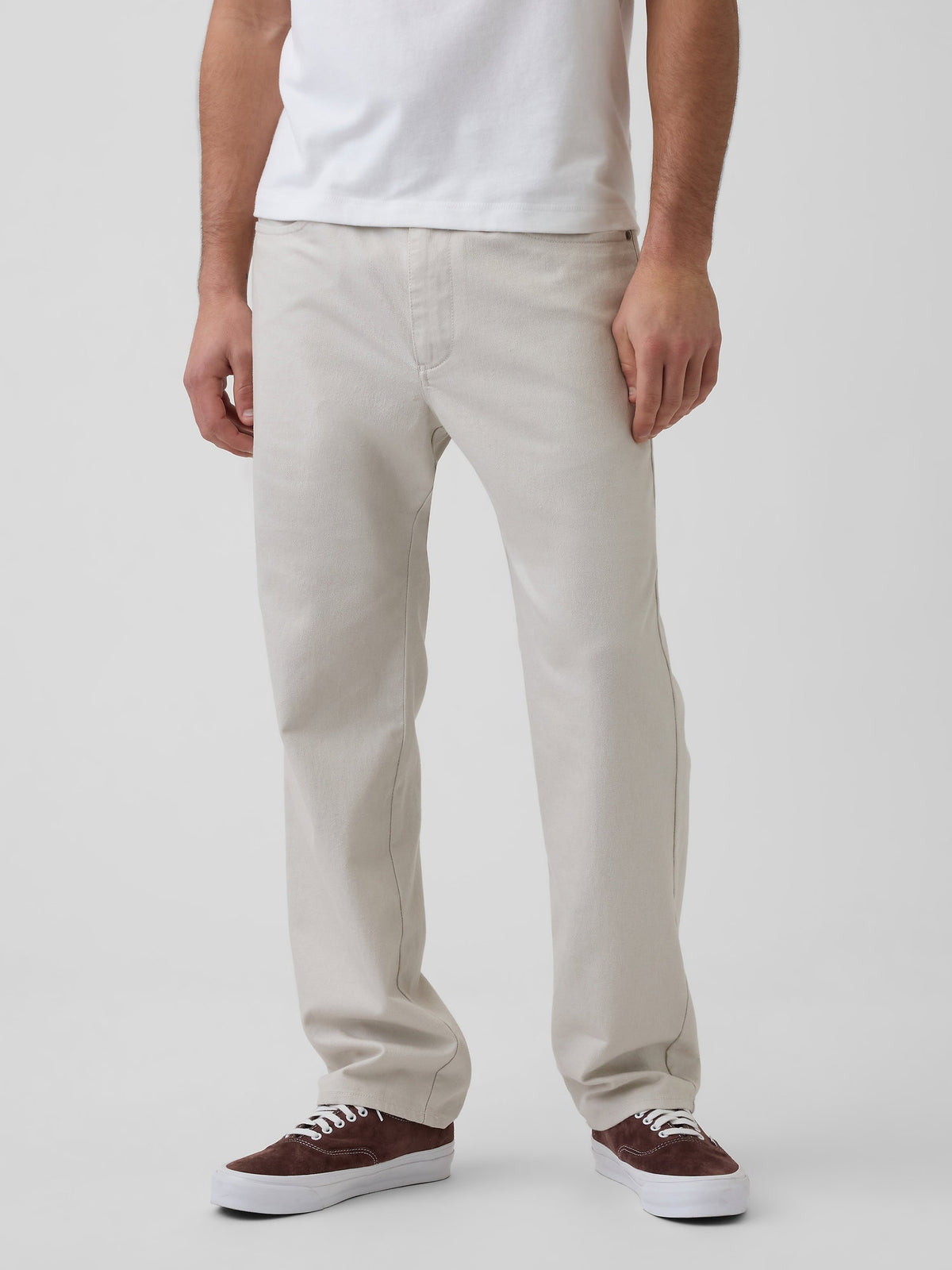 Açık Gri Keten Karışımlı Relaxed Straight Pantolon