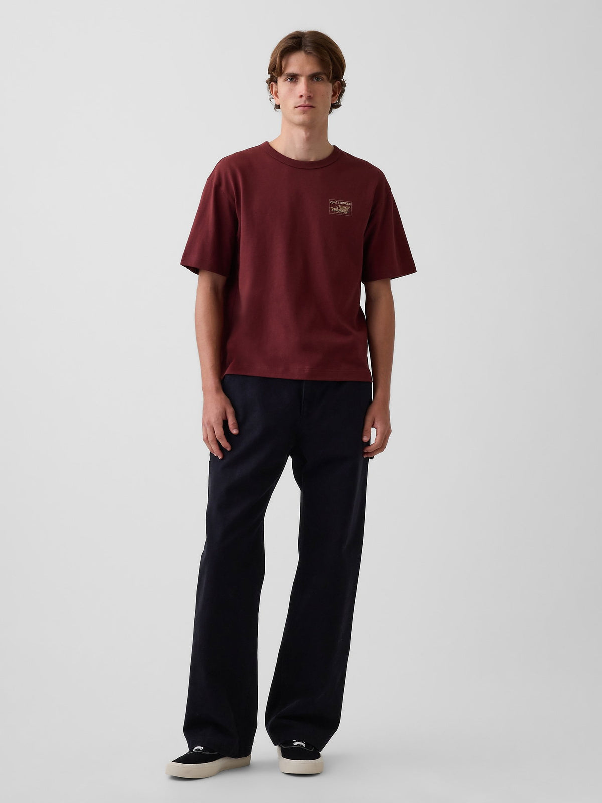 Koyu Kırmızı Heavyweight Gap Grafik Baskılı T-shirt