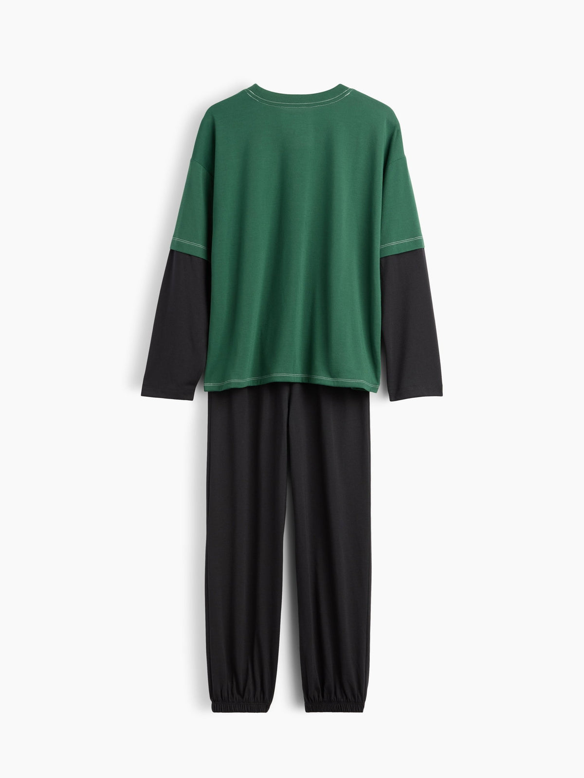 Koyu Yeşil Recycled Colorblock Pijama Takımı