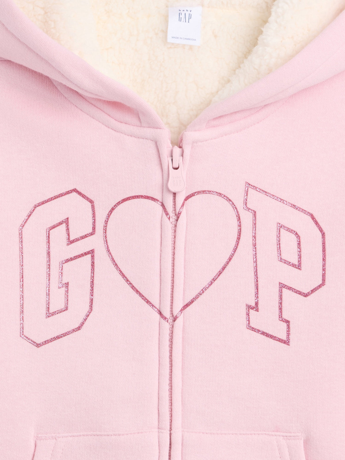 Açık Pembe Sherpa Astarlı Logo Fermuarlı Sweatshirt