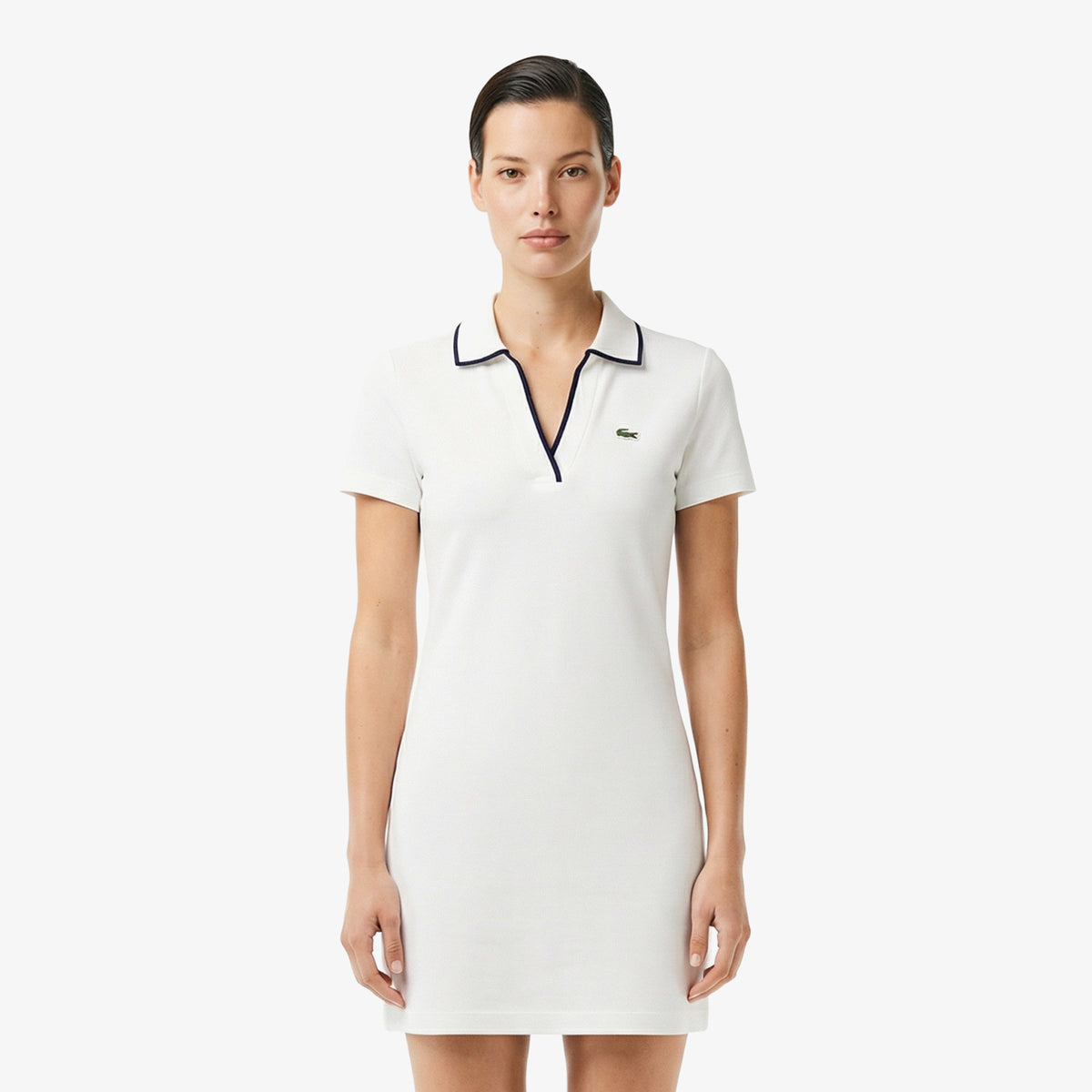 Lacoste Kadın Classic Fit Kısa Kollu Polo Yaka Beyaz Elbise
