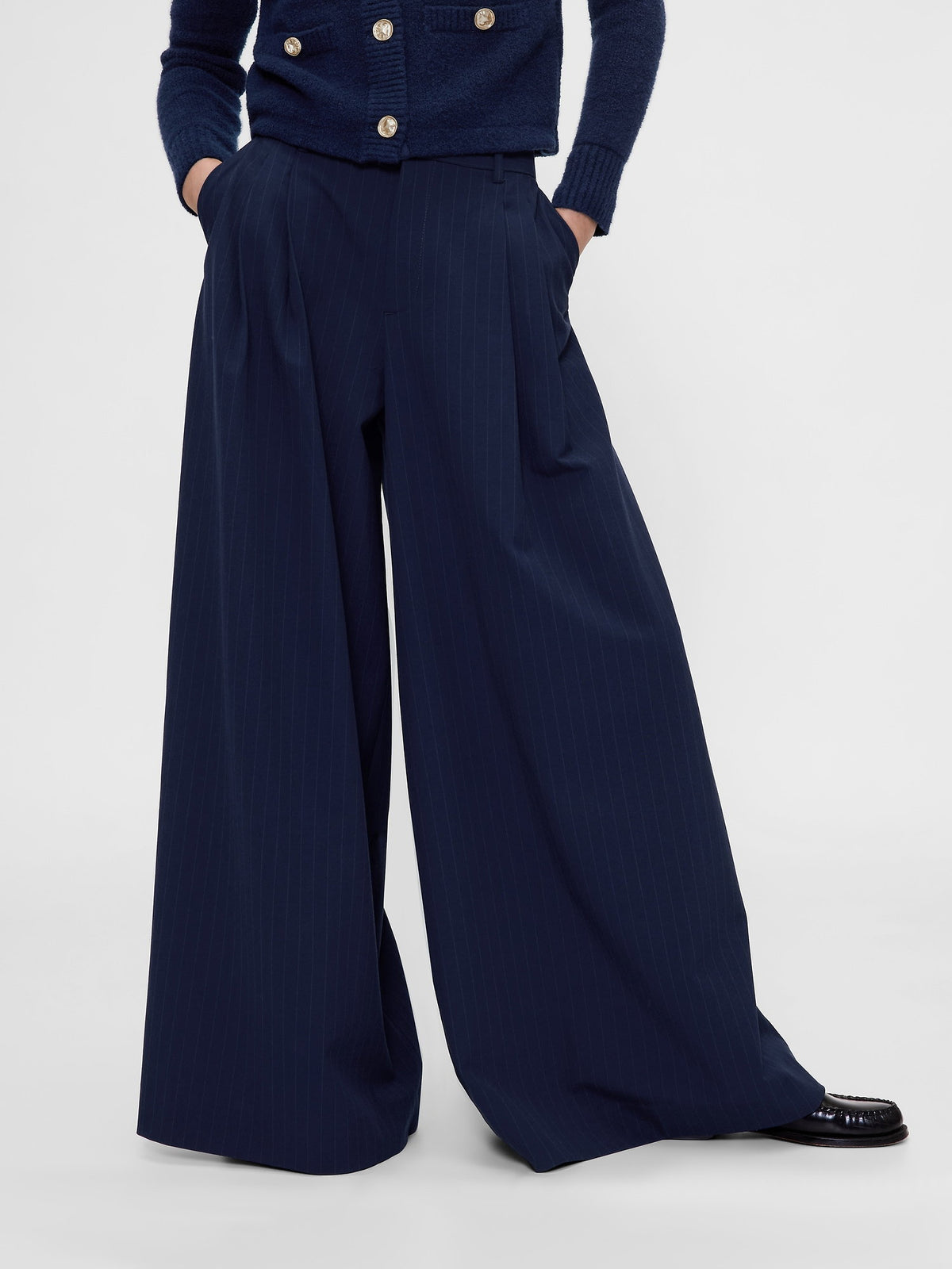 Koyu Mavi Gapstudio Mid Rise Pileli Baggy Pantolon
