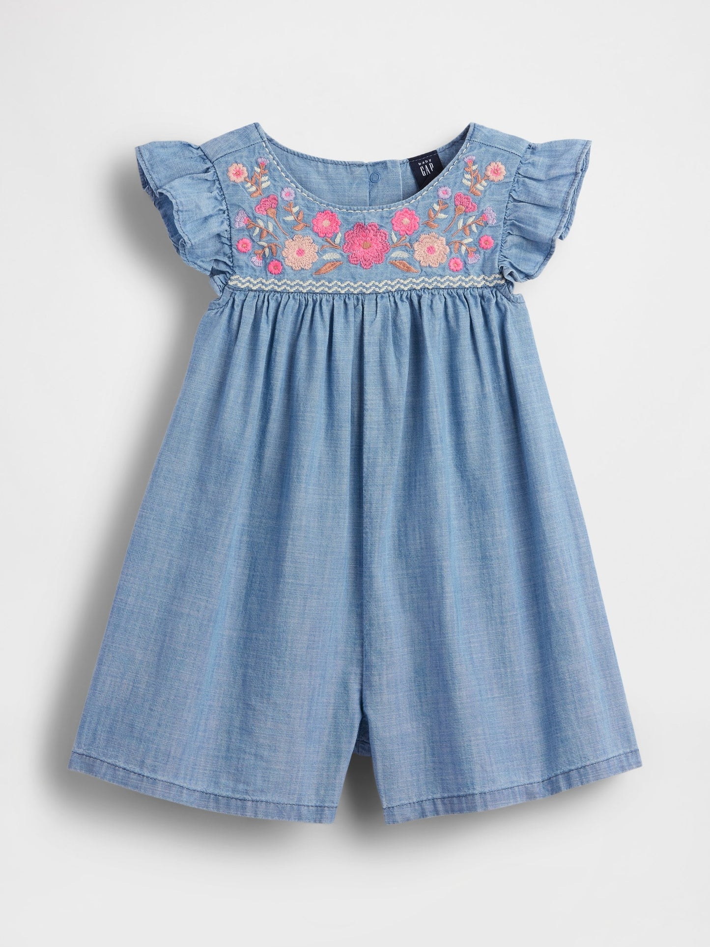 Açık Mavi Denim Işlemeli Yoke Tulum