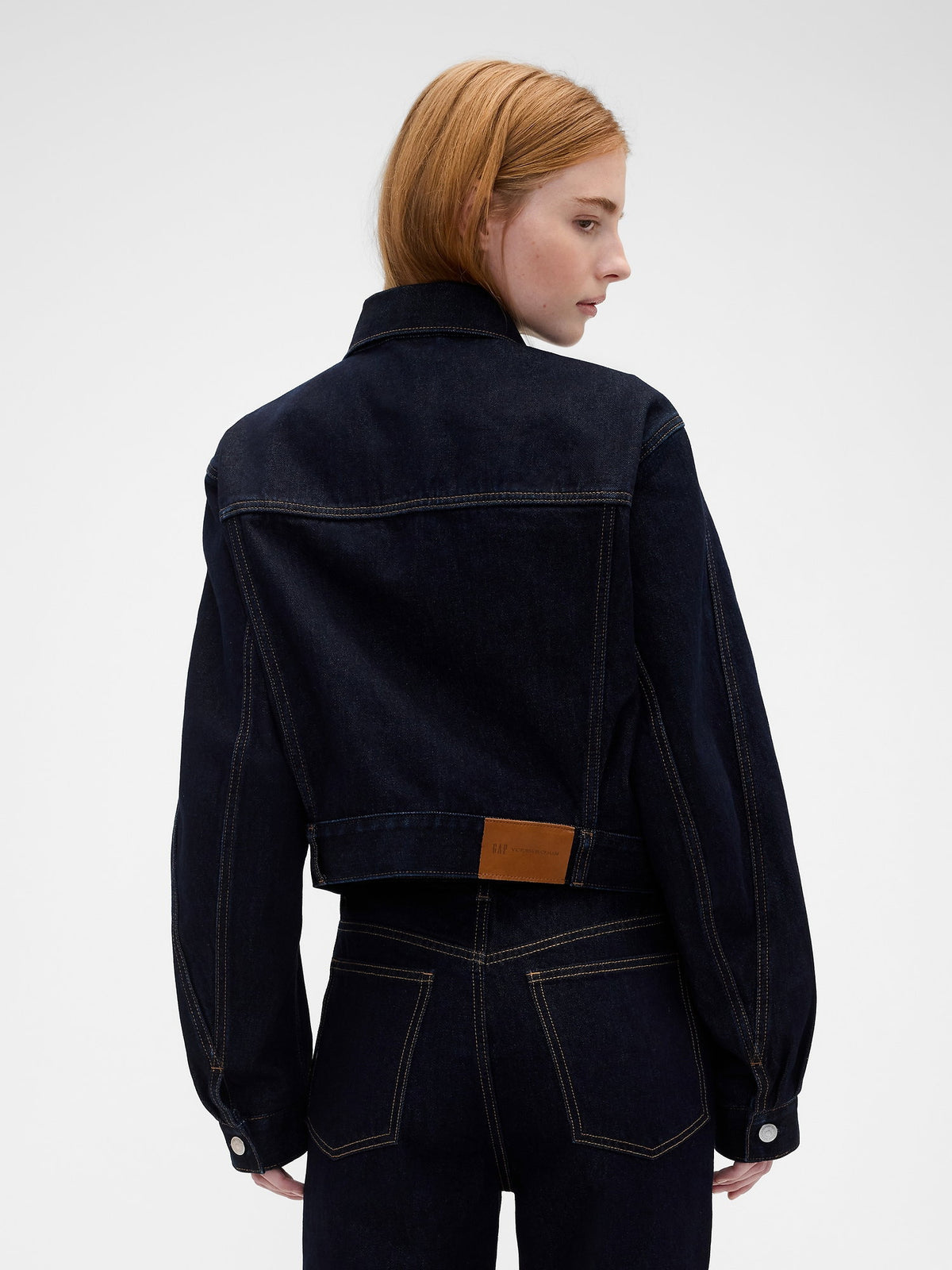 Koyu Mavi Gap × Victoria Beckham Relaxed Crop Denim Ceket