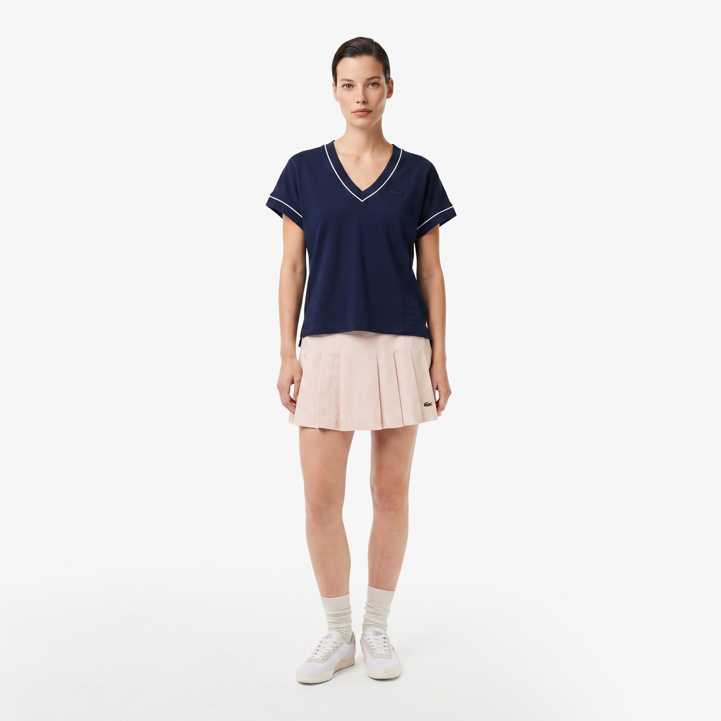 Lacoste Kadın Loose Fit V Yaka Lacivert T-shirt