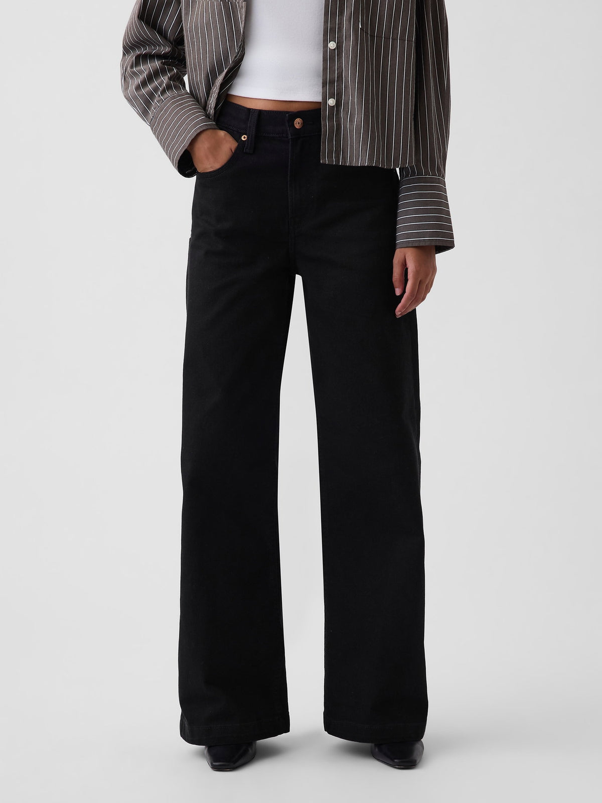 Siyah High Rise Stride Wide-leg Jean Pantolon