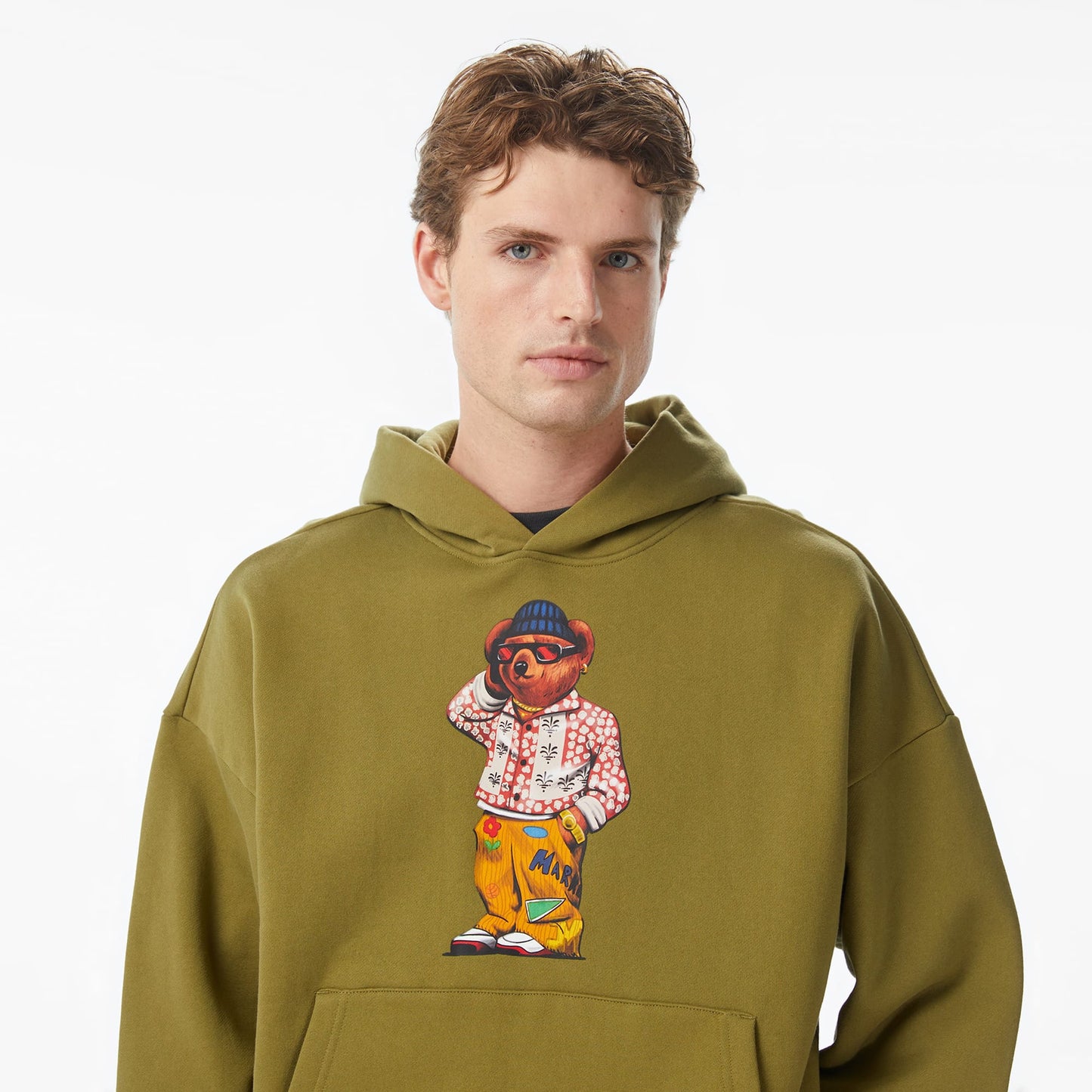 Market Folk Fitted Bear Erkek Yeşil Hoodie