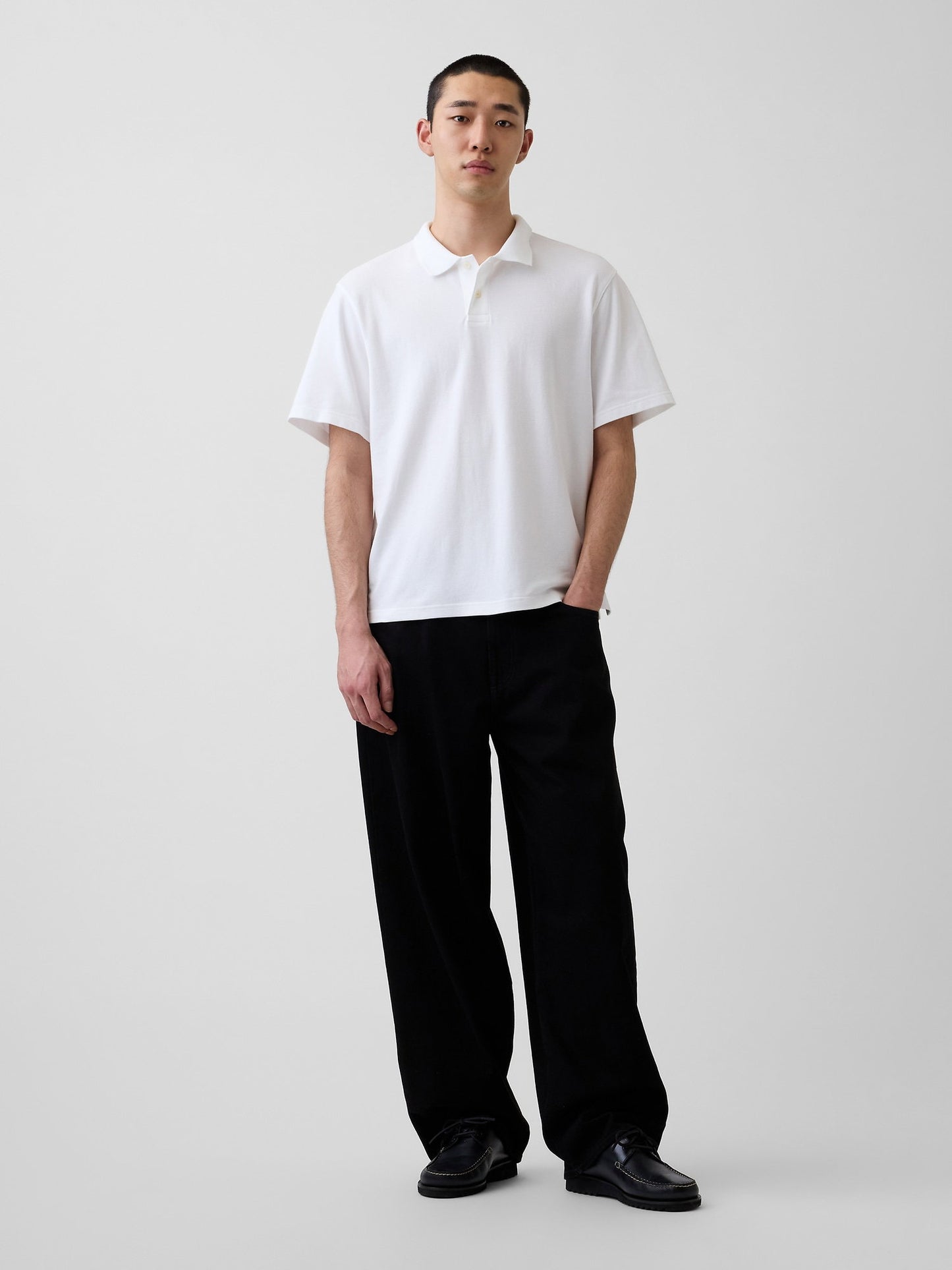 Beyaz Relaxed Pique Polo T-shirt