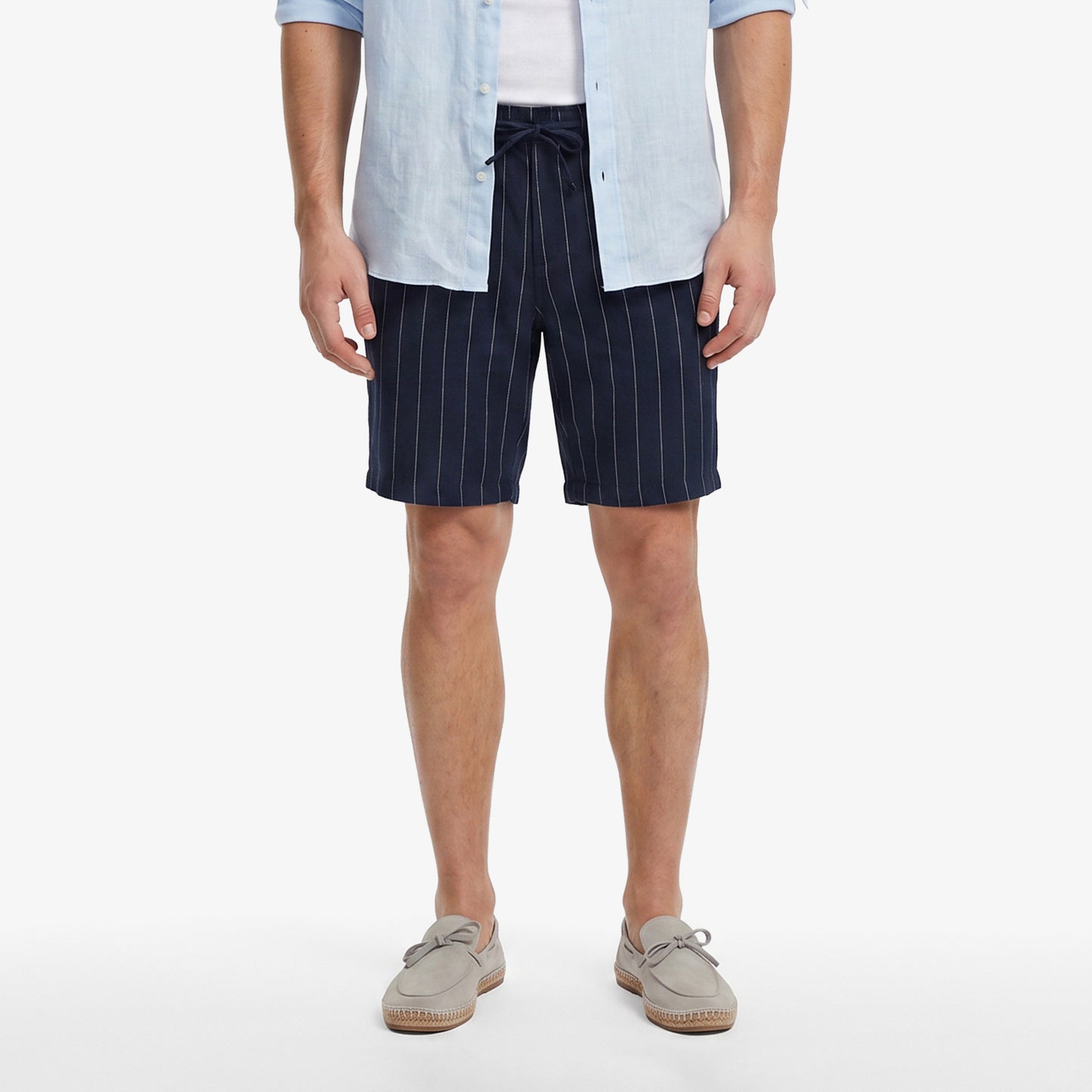 Nautica Erkek Lacivert Regular Fit Çizgili Keten Şort
