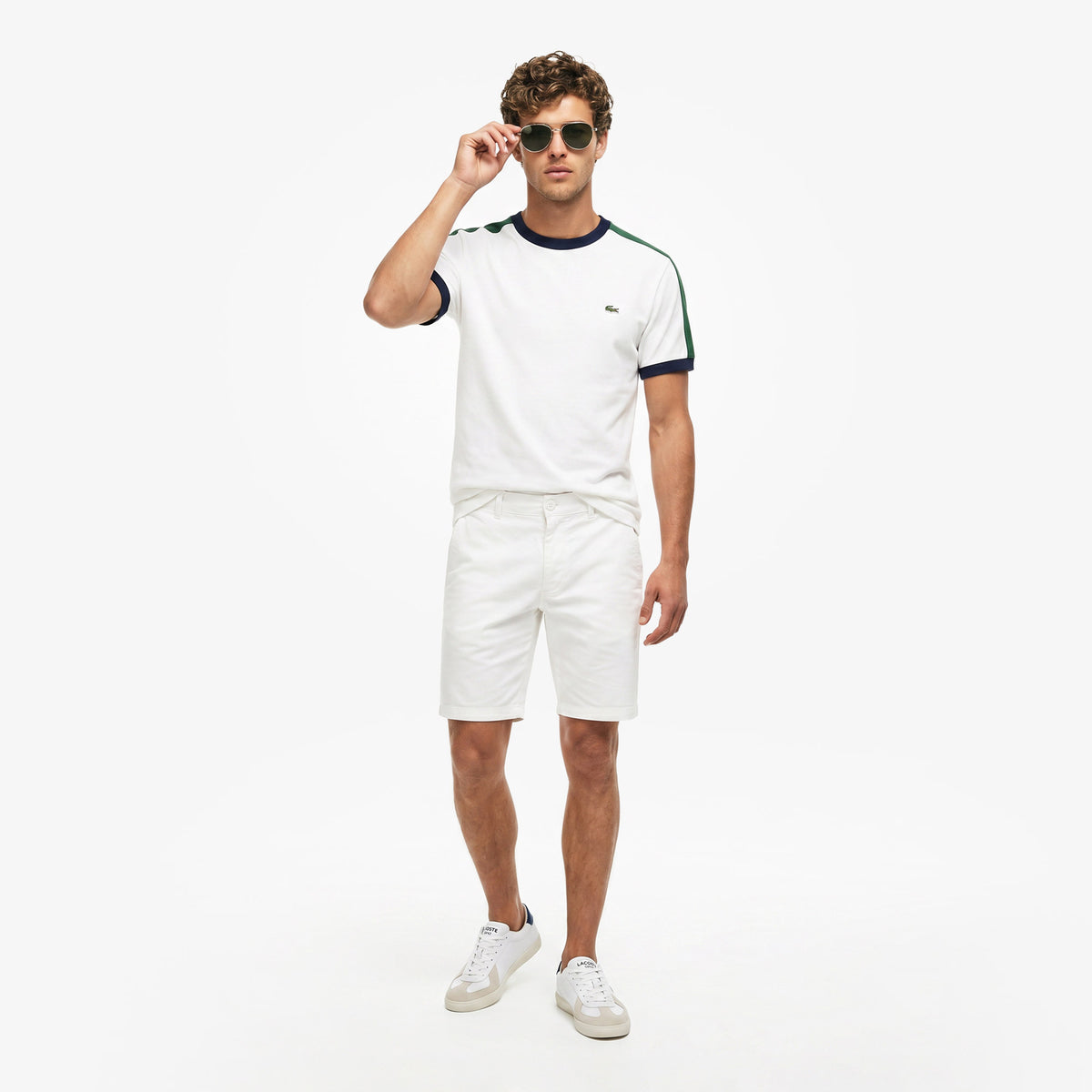 Lacoste Regular Fit Bisiklet Yaka Renk Bloklu Erkek Beyaz T-shirt
