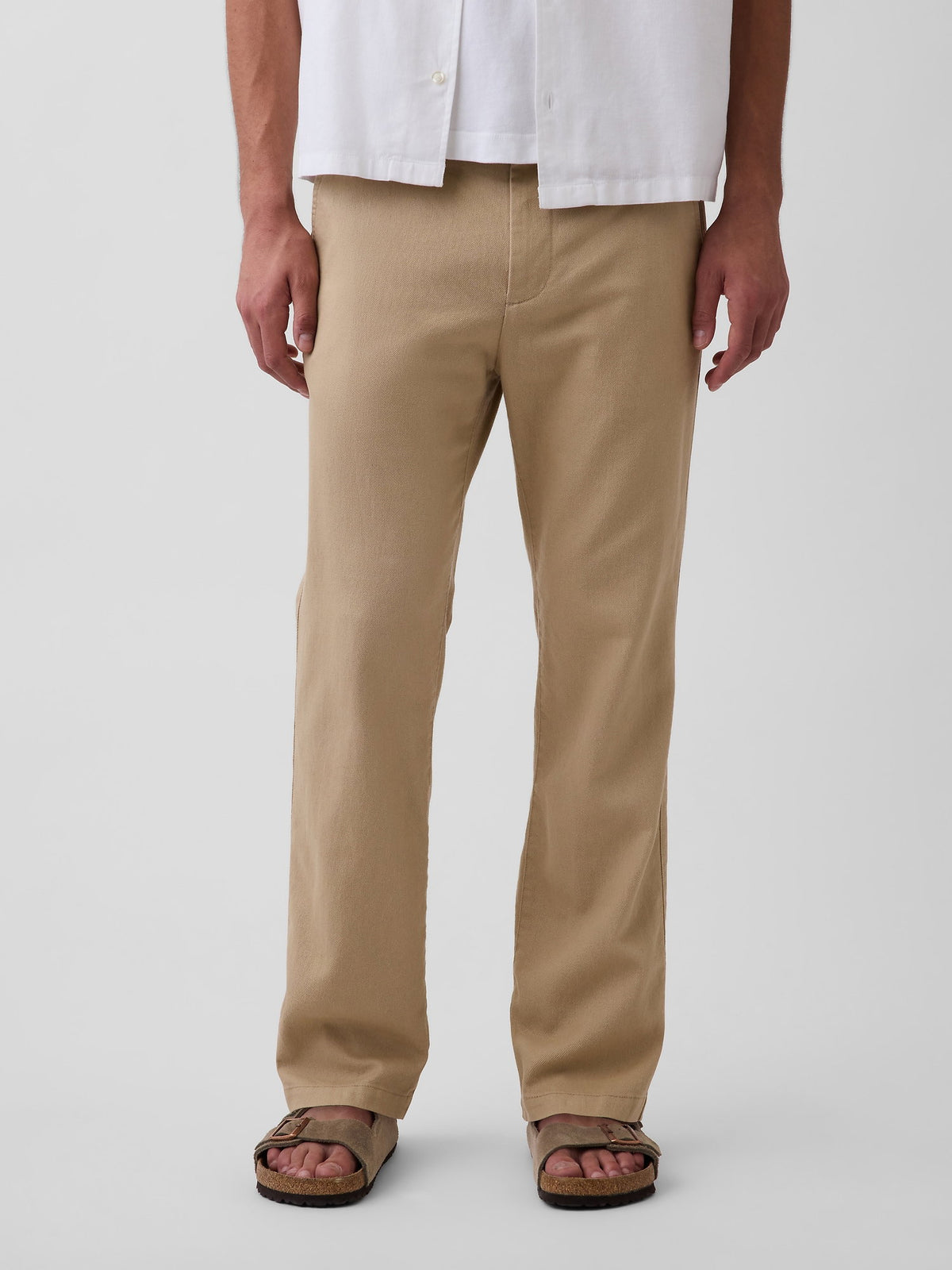 Bej Keten Pamuk Karışımlı Relaxed Straight Pantolon