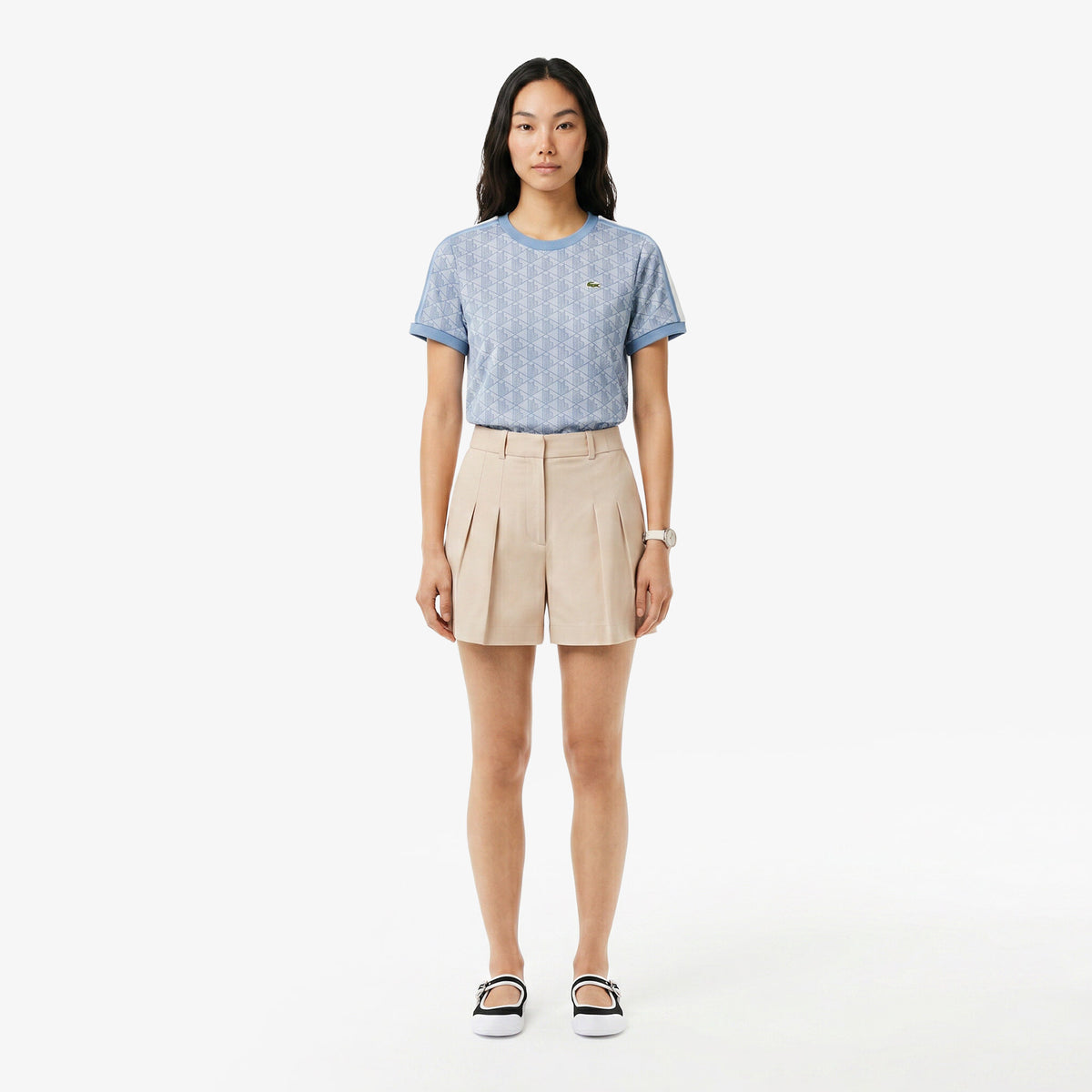 Lacoste Slim Fit Monogram Kadın Mavi T-shirt