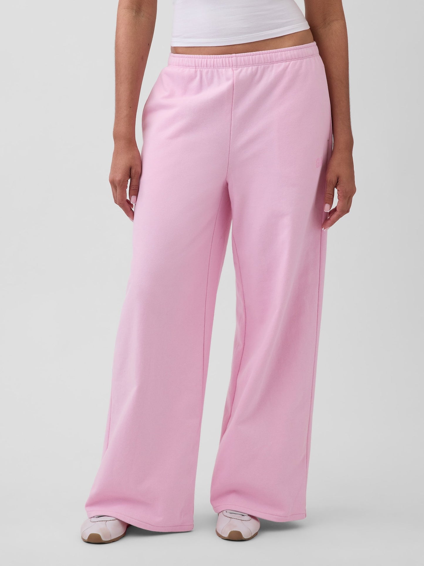 Açık Pembe Fransız Havlu Kumaş 1969 Logo Baggy Eşofman Altı