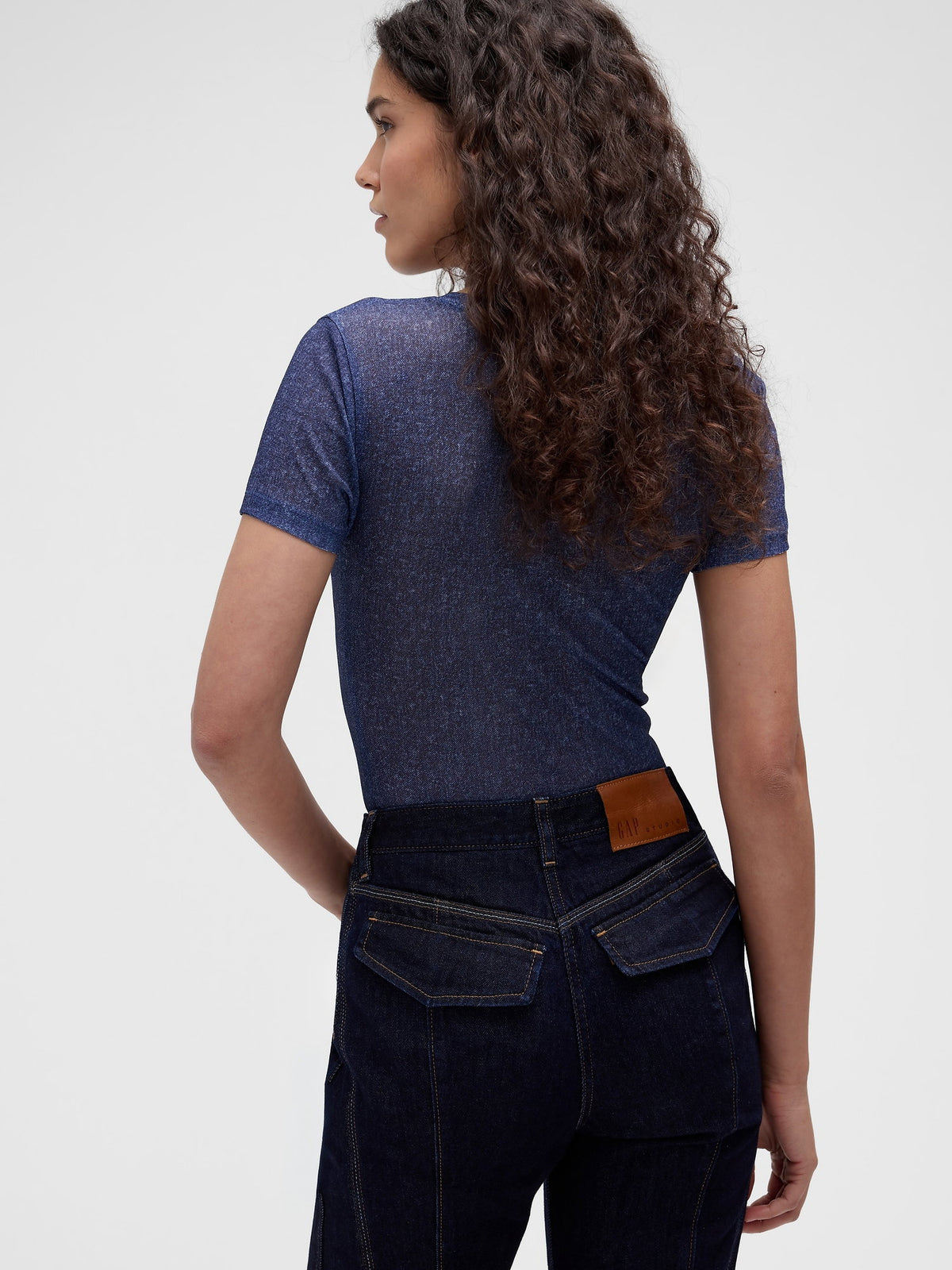 Koyu Mavi Gapstudio Baskılı Denim Şeffaf T-shirt