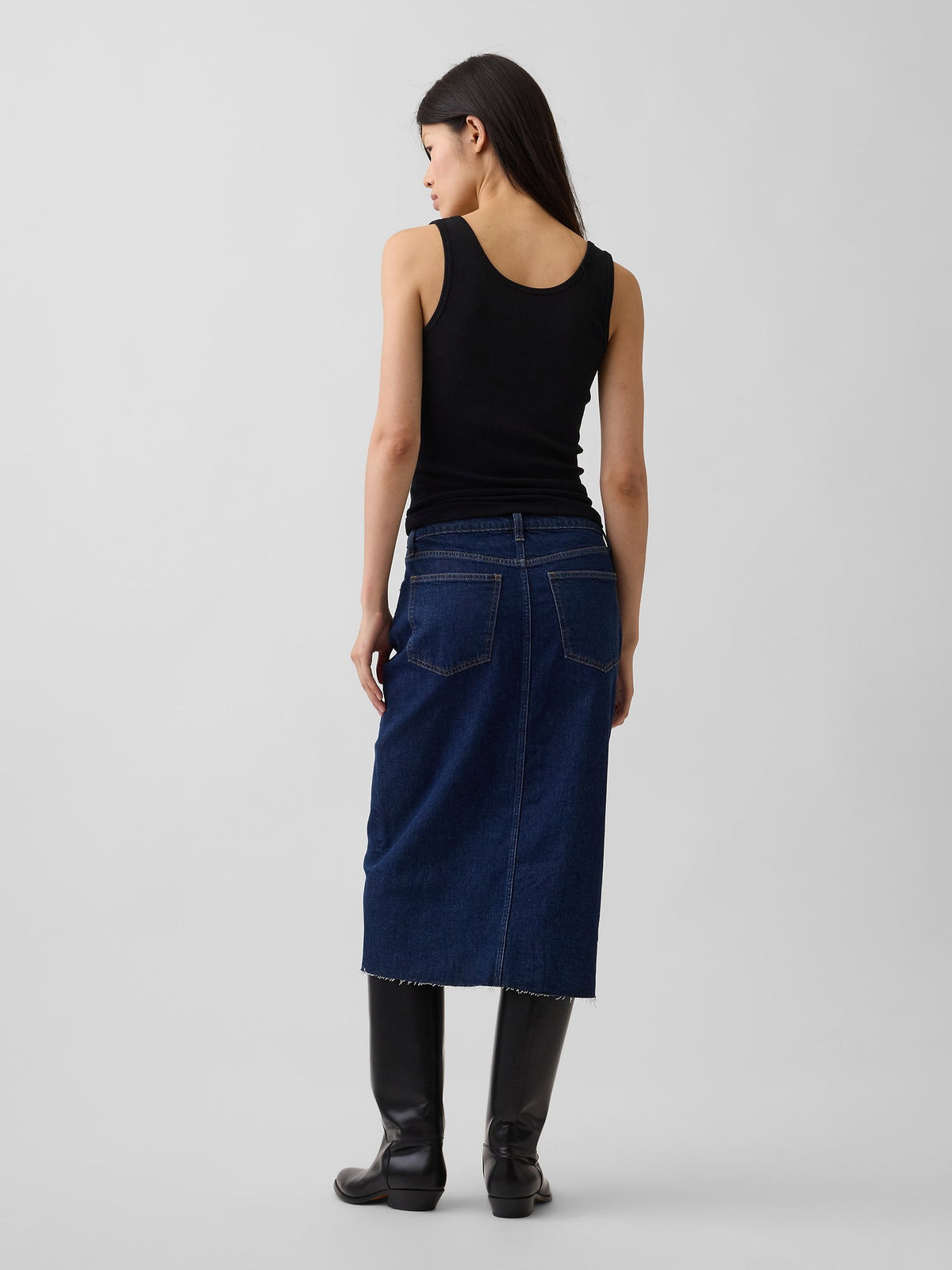 Koyu Mavi Denim Midi Kalem Etek