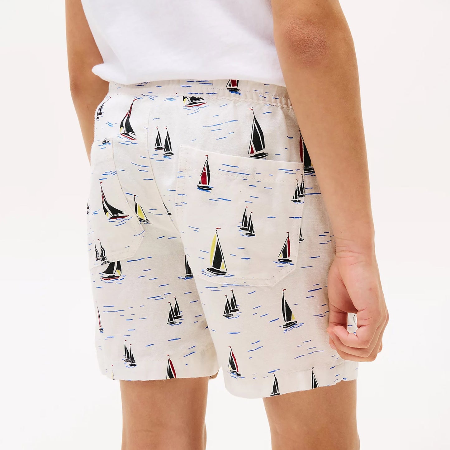 Tommy Hilfiger Print Linen Çocuk Beyaz Deniz Şortu