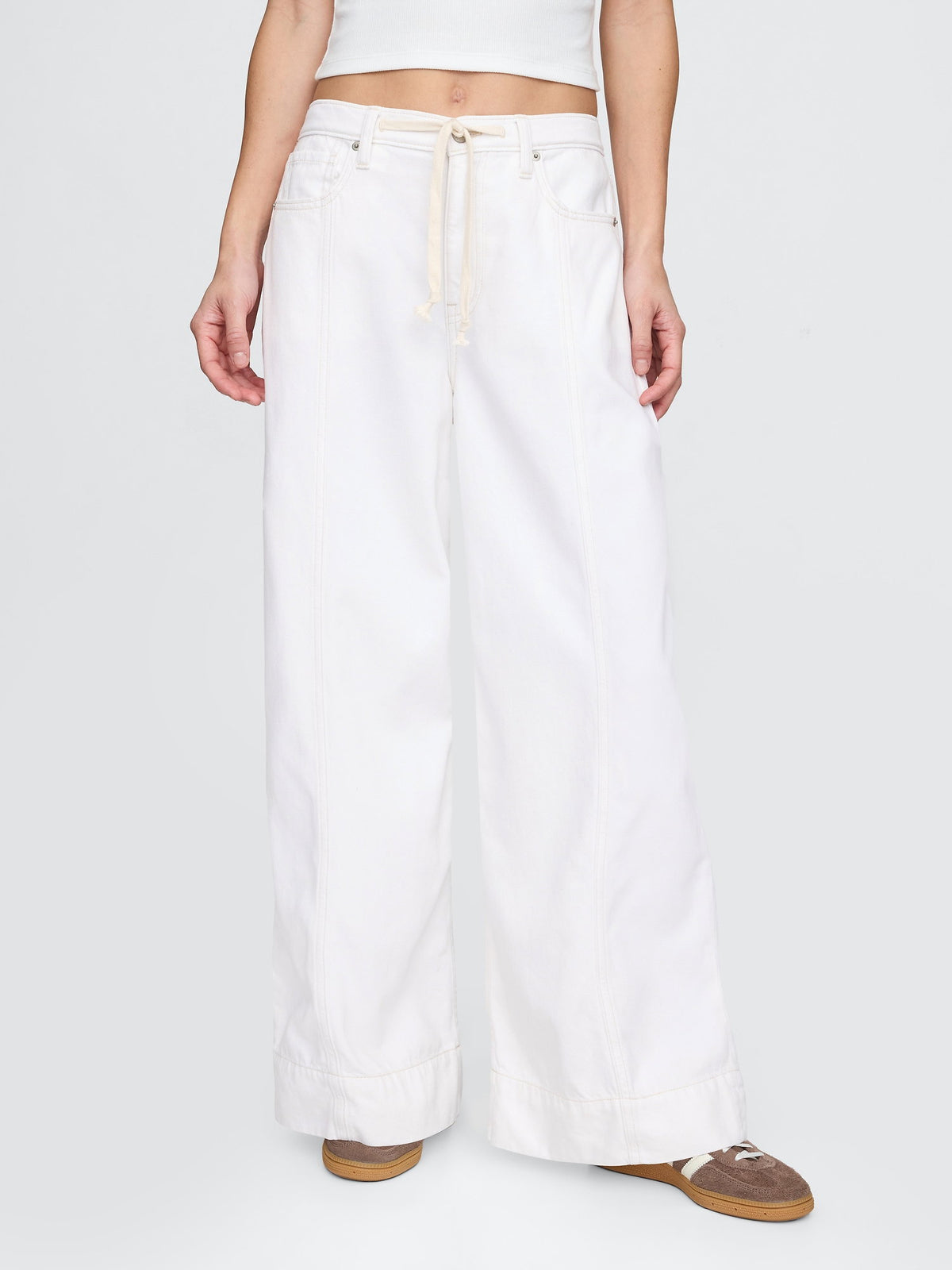 Beyaz Mid Rise Ultrasoft Baggy Jean Pantolon