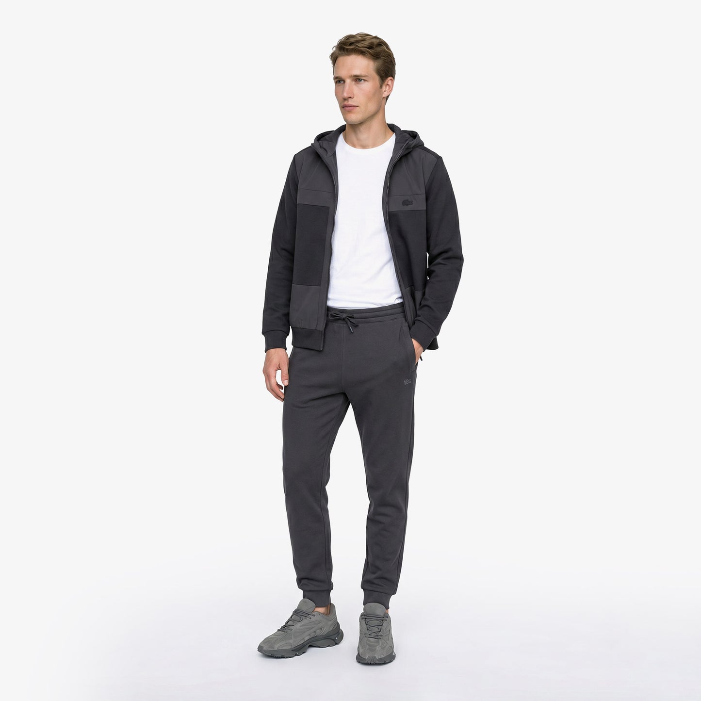 Lacoste Regular Fit Dik Yaka Renk Bloklu Erkek Gri Sweatshirt