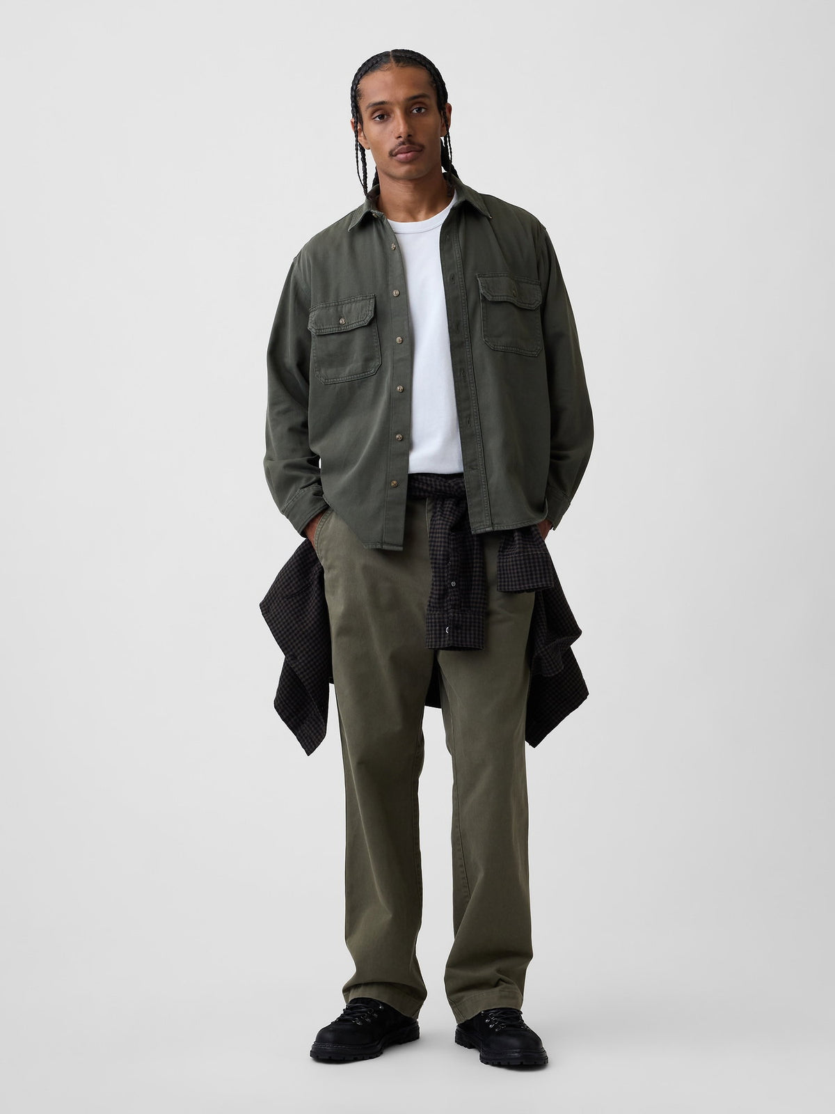 Haki Ultrasoft Denim Relaxed Utility Gömlek