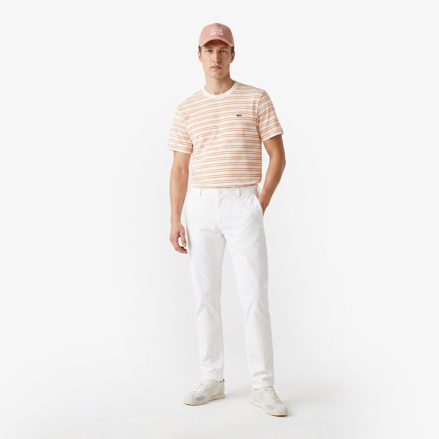 Lacoste Erkek Classic Fit Polo Yaka Çizgili Turuncu T-shirt