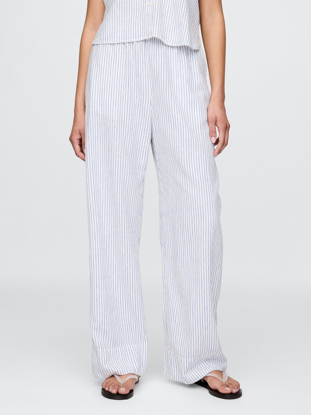 Açık Mavi Keten Karışımı Easy Wide Leg Pantolon