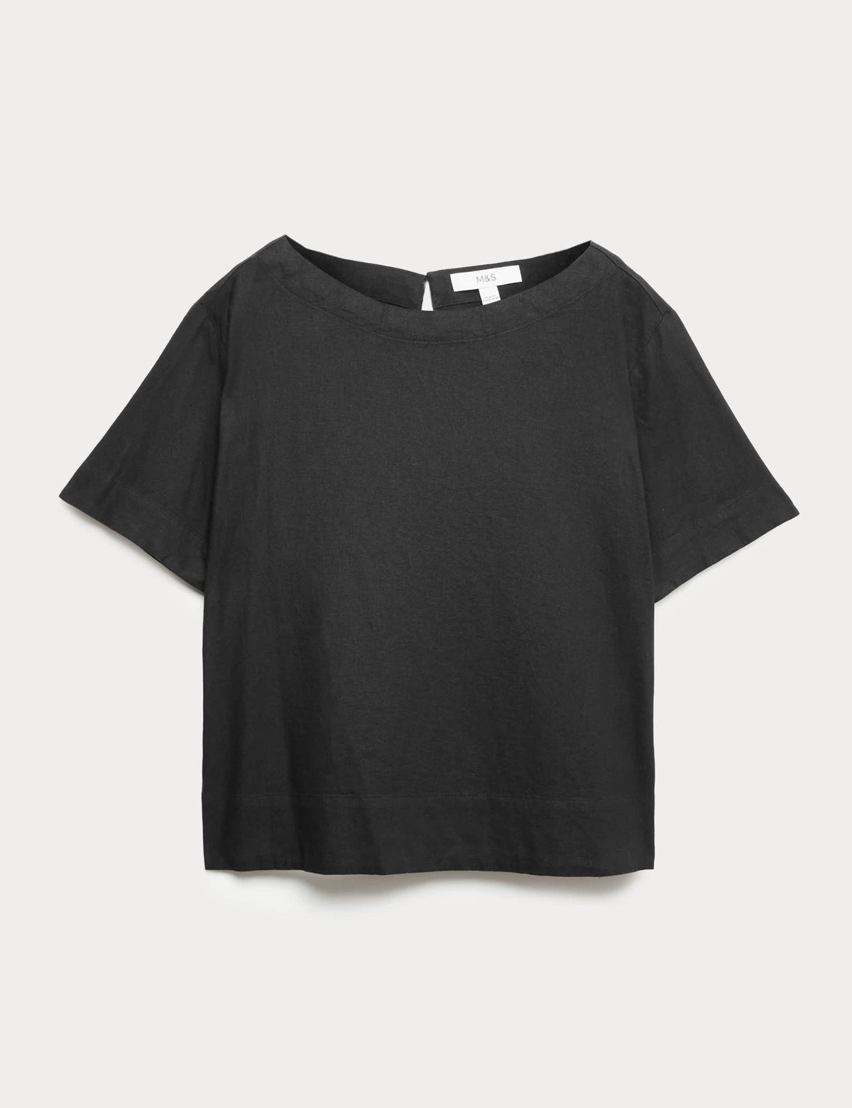 Keten Karışımlı Scoop Yaka T-shirt