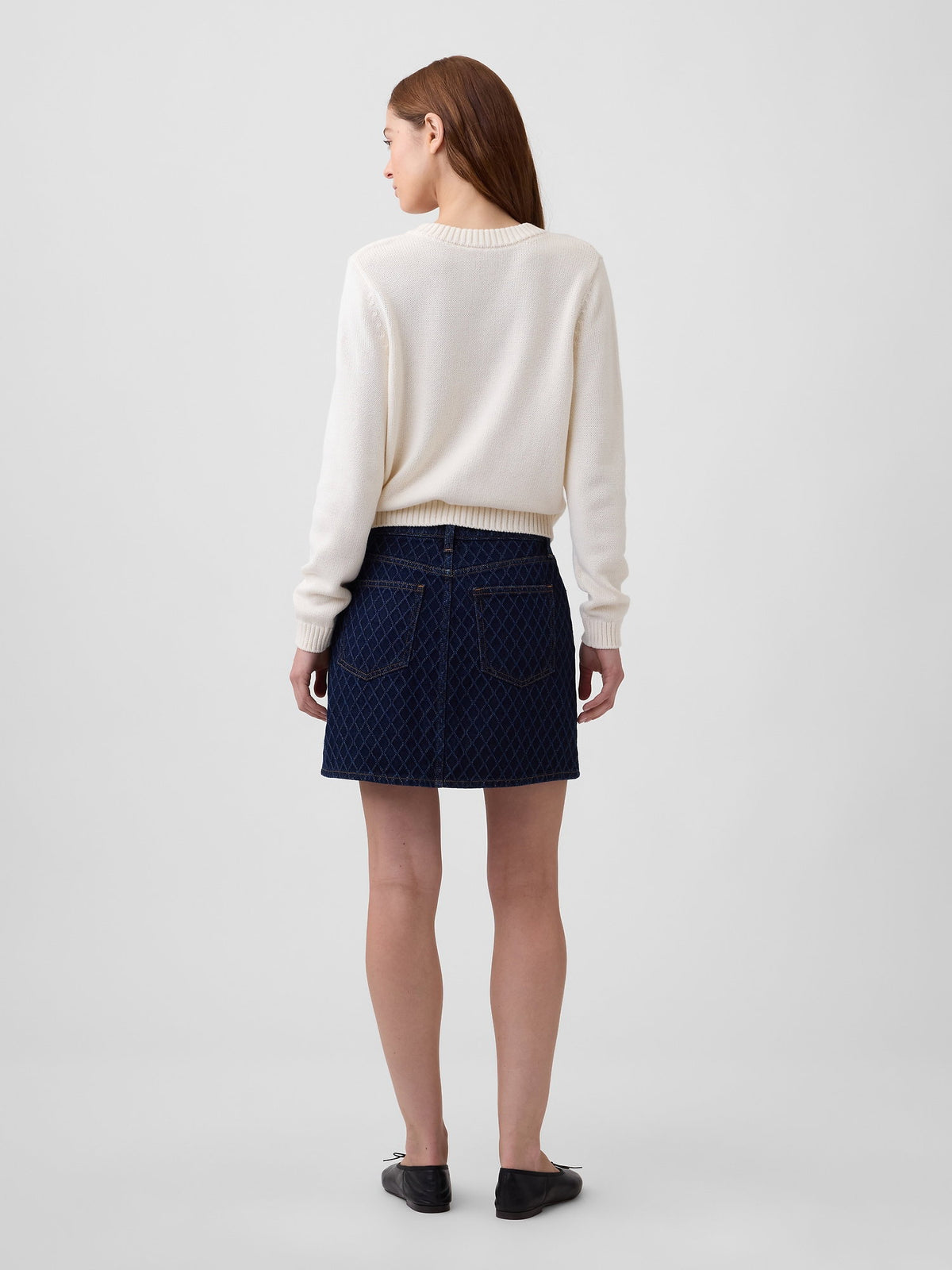 Koyu Mavi Textured Denim Mini Etek