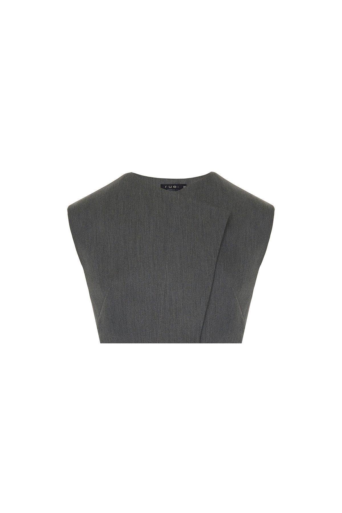 Asimetrik Yaka Kolsuz Gri Crop Bluz