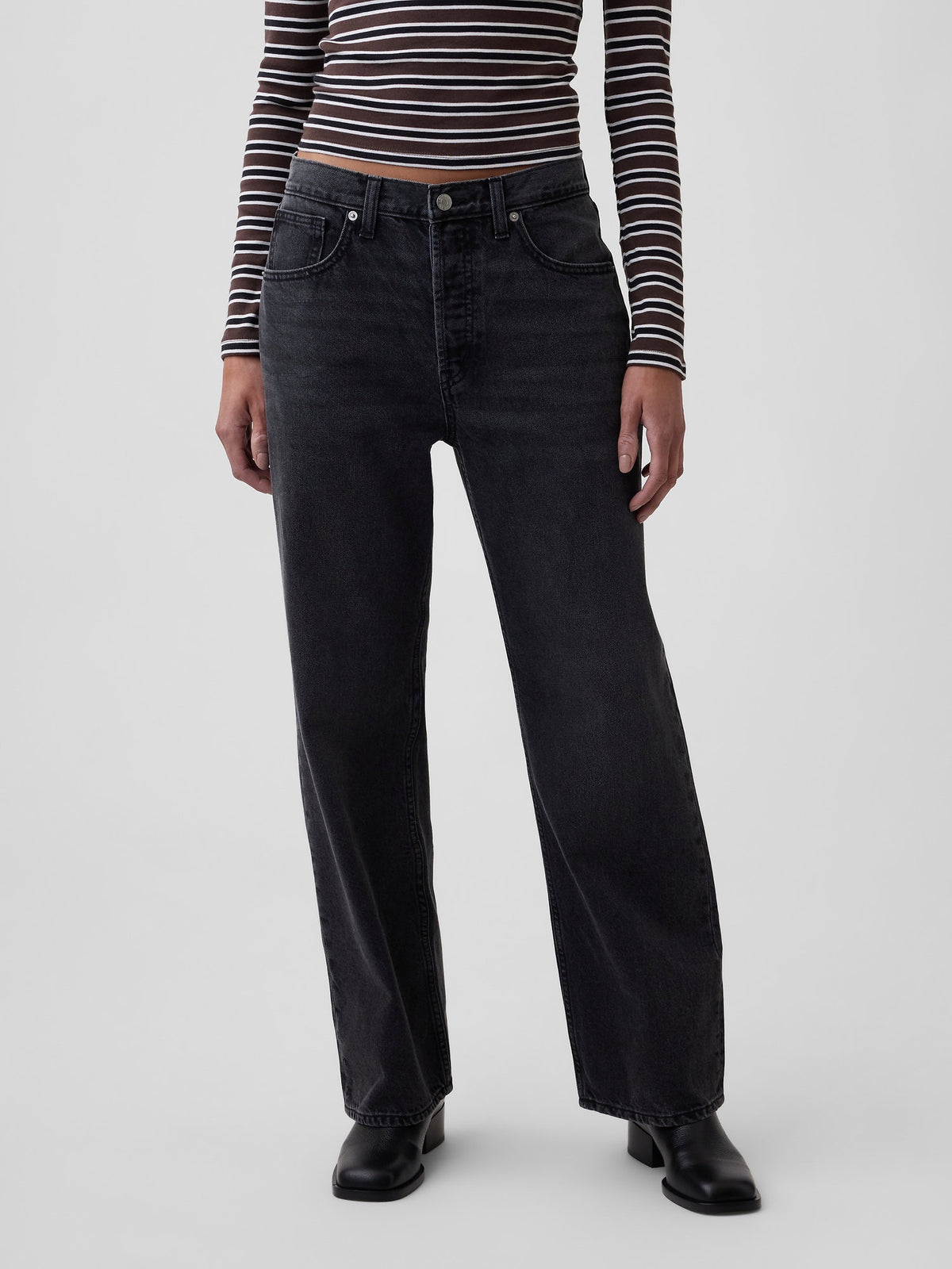 Siyah Low Slung Relaxed Straight Jean Pantolon