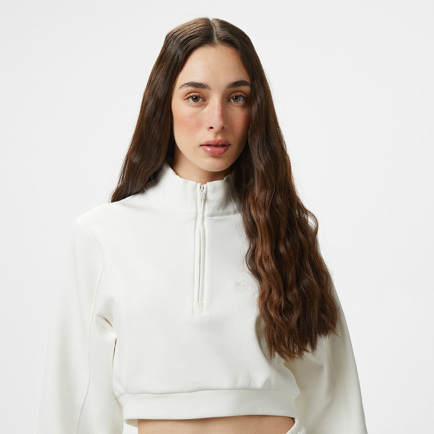 United4 Örme Crop Kadın Ekru Sweatshirt