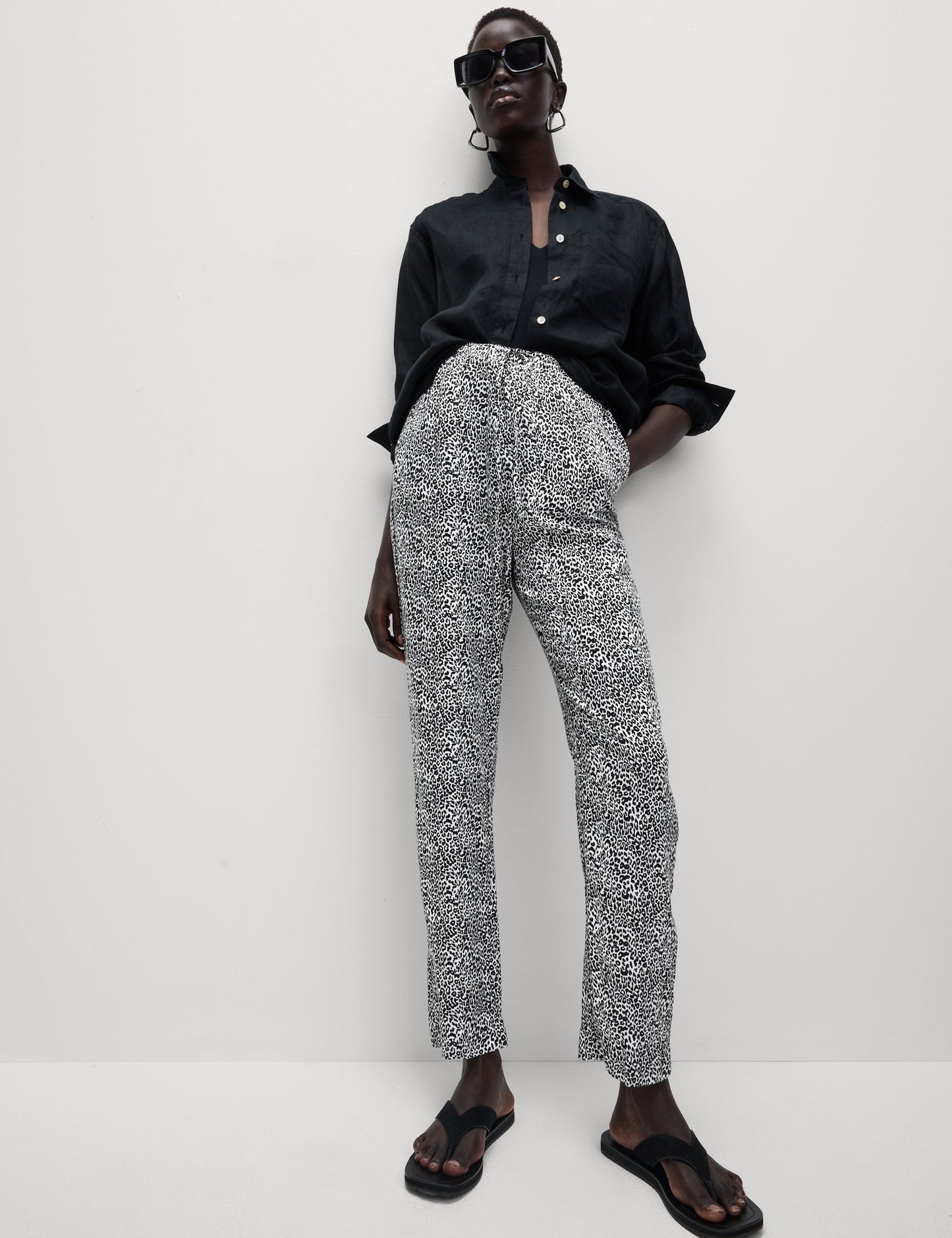 %100 Twill Pamuklu Desenli Yüksek Bel Dar Paça Pantolon