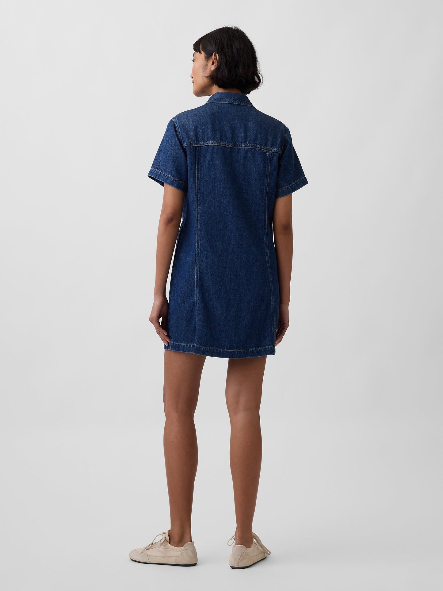 Koyu Mavi Ultrasoft Denim Mini Elbise