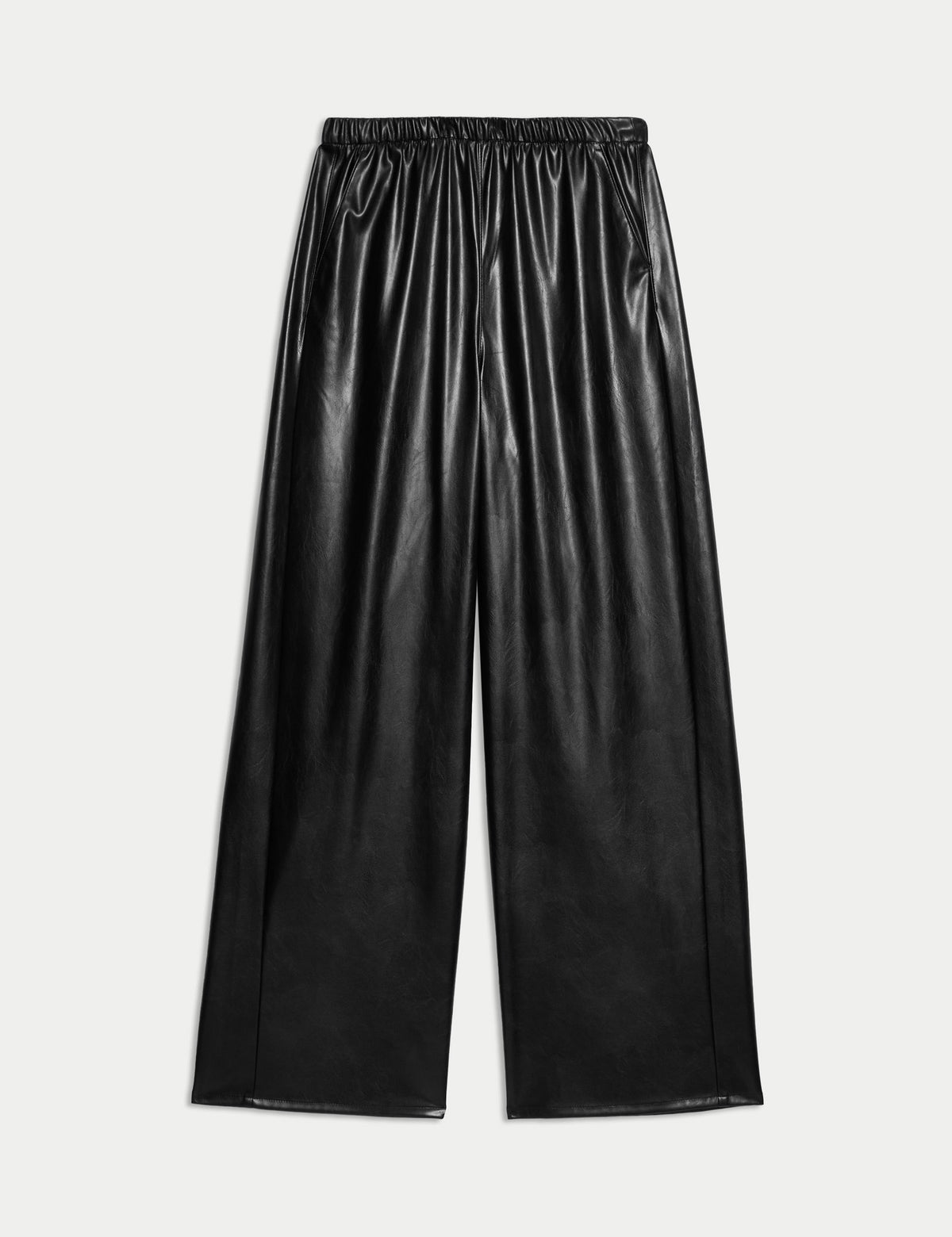 Deri Görünümlü Wide Leg Pantolon