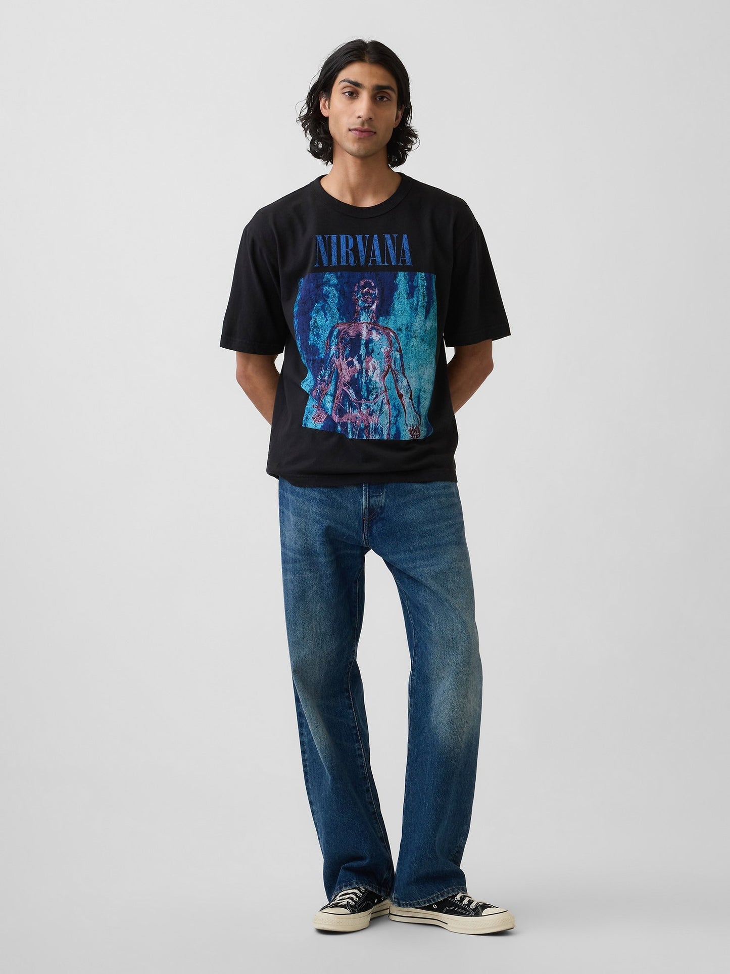 Siyah Nirvana Heavyweight Crop Grafik Baskılı T-shirt