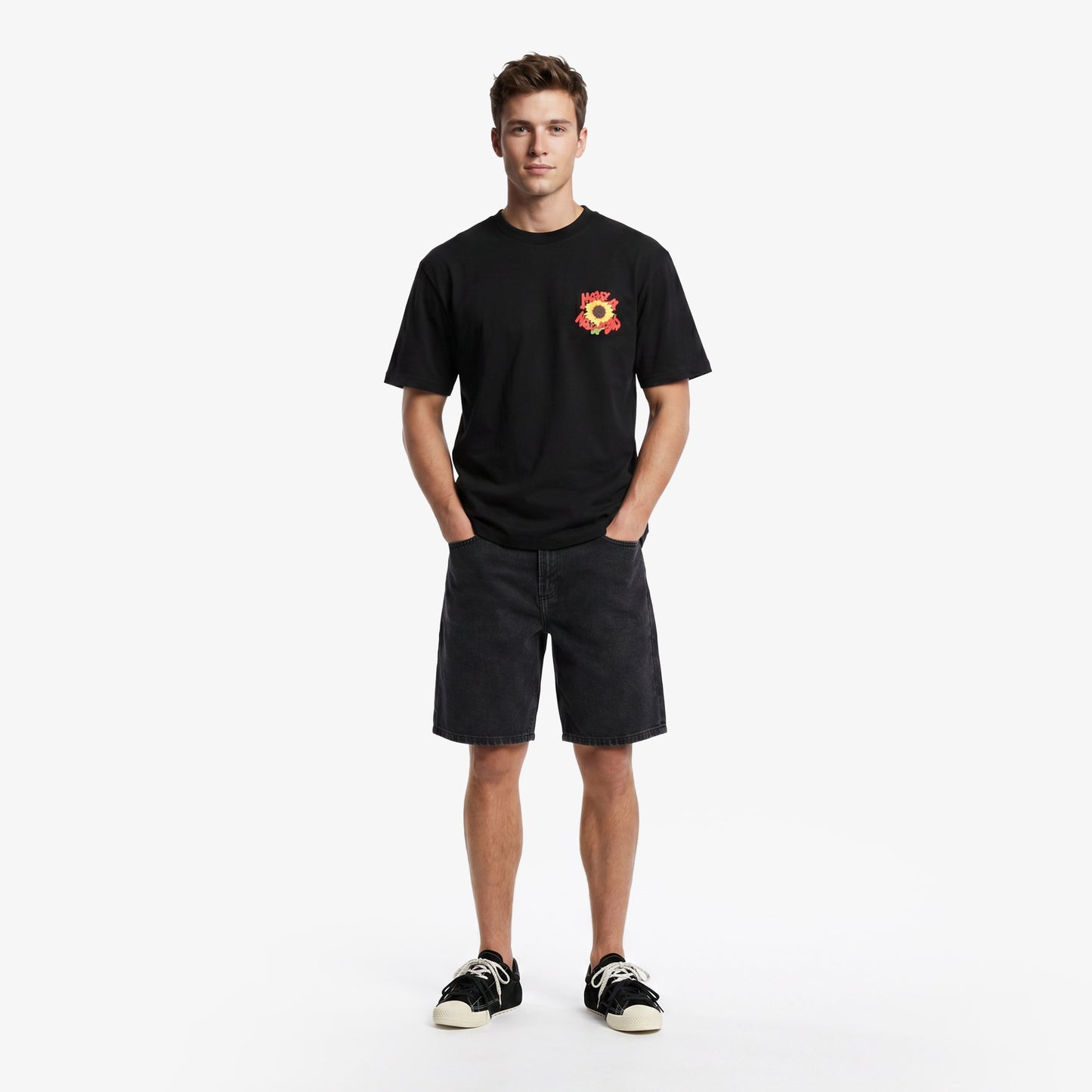Market Smiley Sunflower Erkek Siyah T-shirt