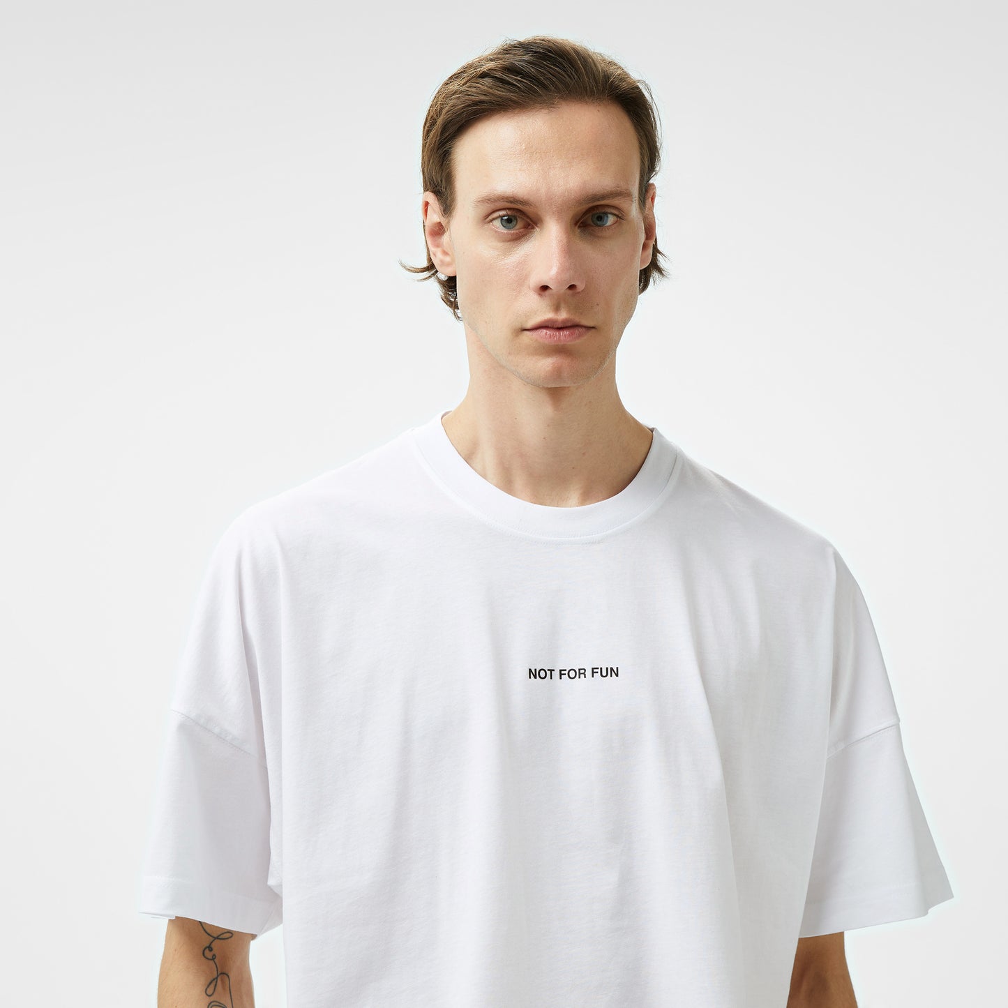Forfun Not For Fun 004 Oversize Drop Shoulder Erkek Beyaz T-shirt