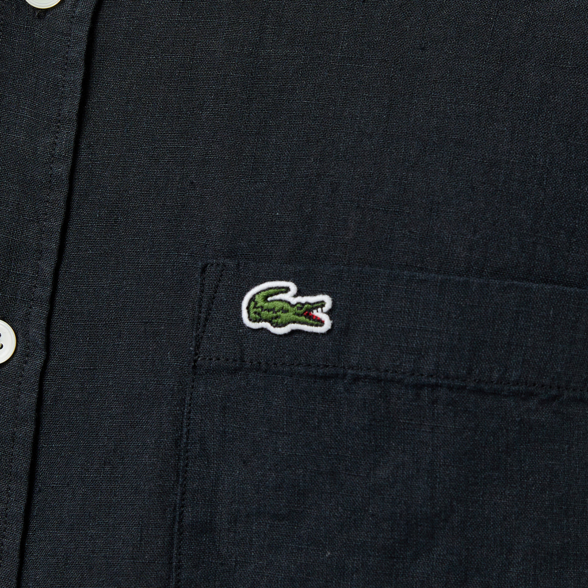 Lacoste Erkek Regular Fit Kısa Kollu Düğmeli Yaka Keten Siyah Gömlek