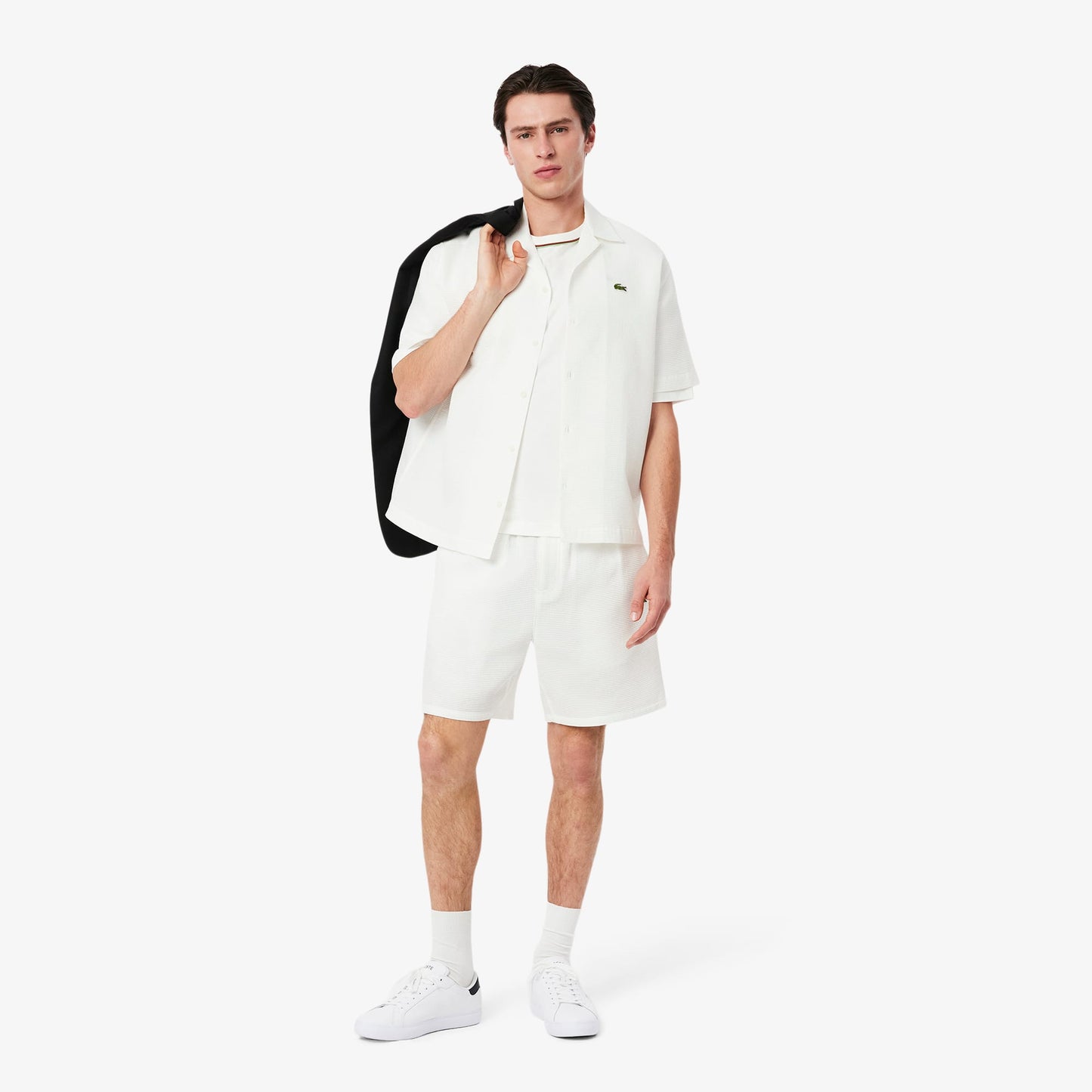 Lacoste Powercourt Leather Erkek Siyah Detaylı Beyaz Sneaker