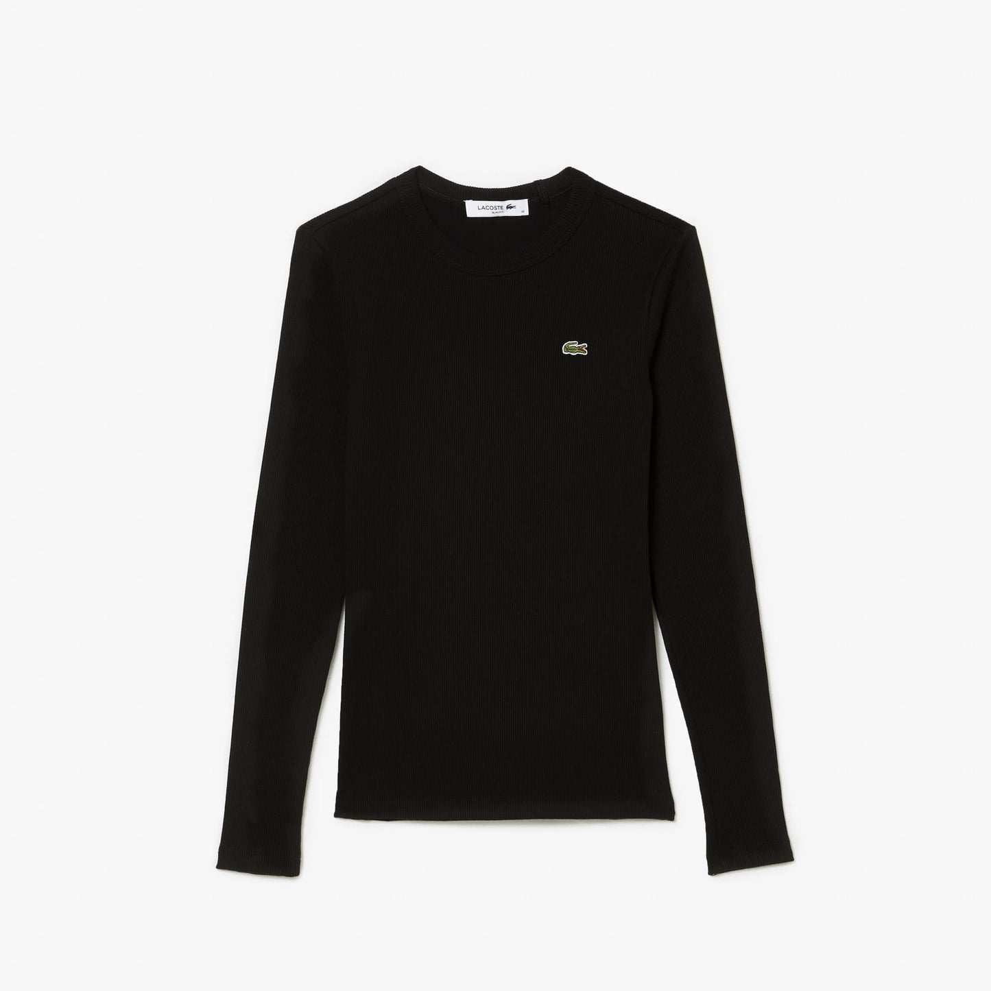 Lacoste Kadın Slim Fit Uzun Kollu Bisiklet Yaka Siyah Tişört