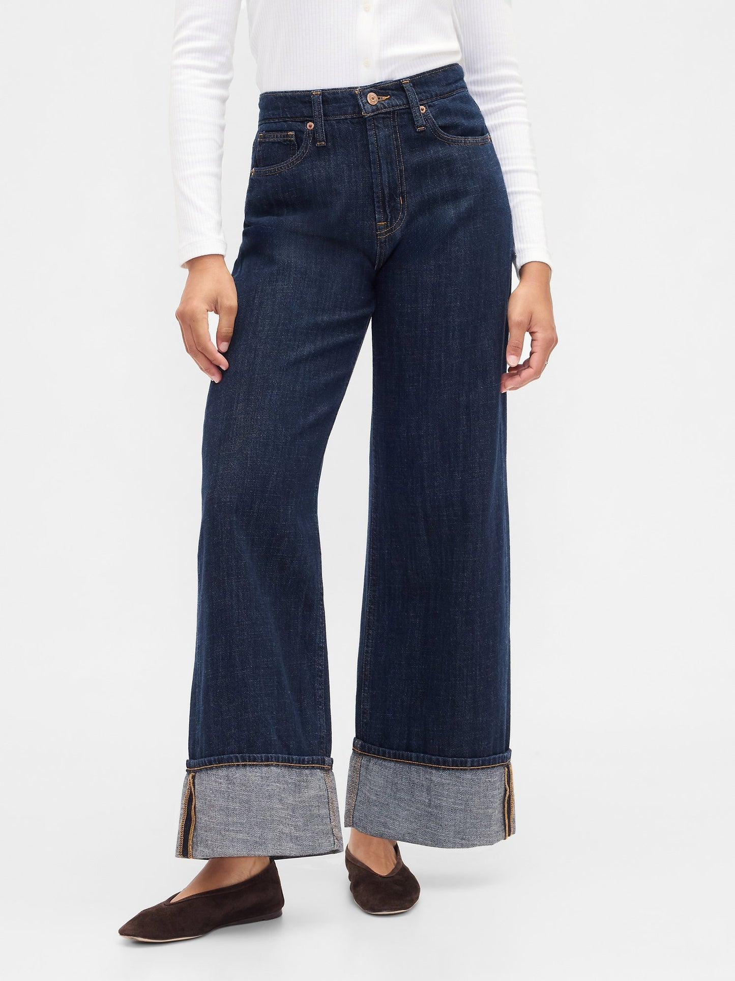 Koyu Mavi High Rise Wide-leg Jean Pantolon