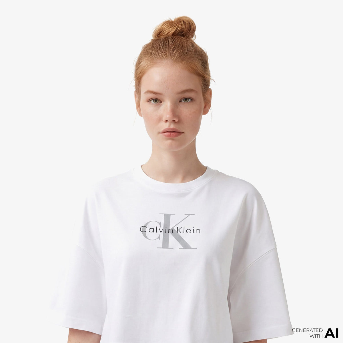 Calvin Klein Boxy Crop Monologo Kadın Beyaz T-shirt