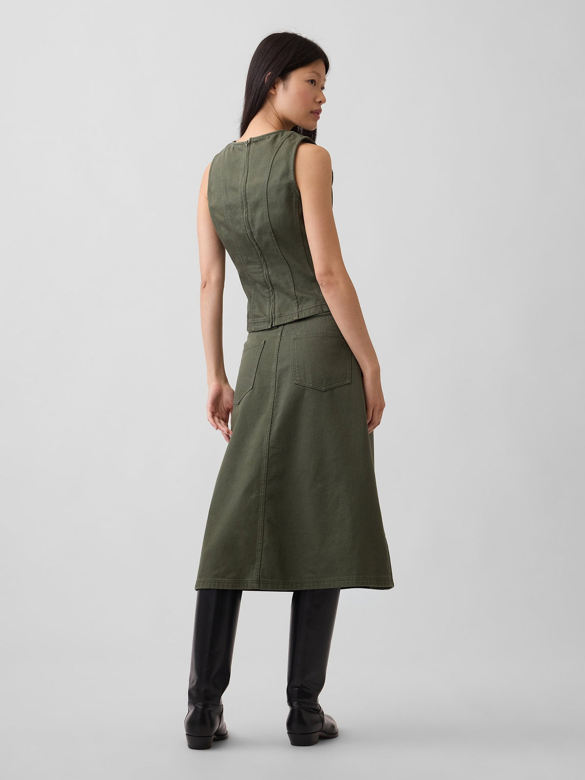Haki Twill Midi Etek