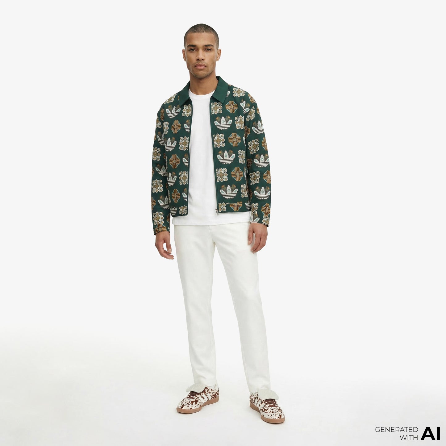Adidas Monogram Allover Print Loose Yeşil Ceket