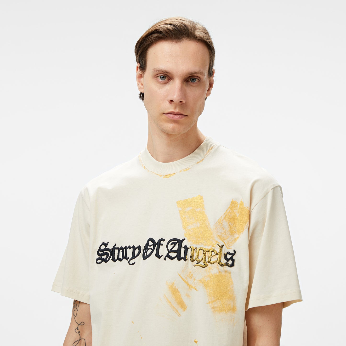 Story Of Angels Soa Gold Angel Hand-dye Erkek Krem T-shirt