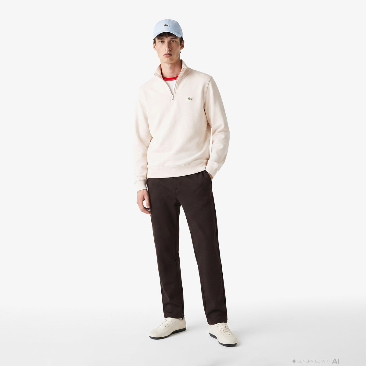 Lacoste Erkek Classic Fit Yarım Fermuarlı Krem Sweatshirt