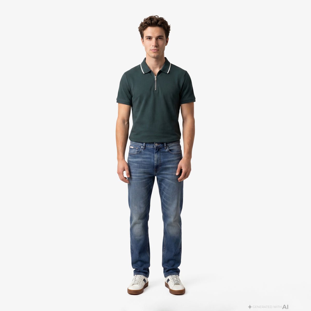 Calvin Klein Tipped Zip Pique Erkek Yeşil Polo