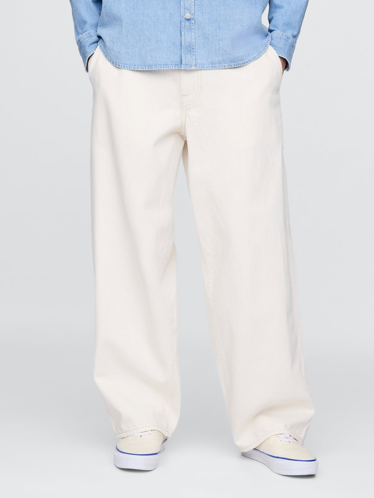 Kırık Beyaz Baggy Carpenter Jean Pantolon
