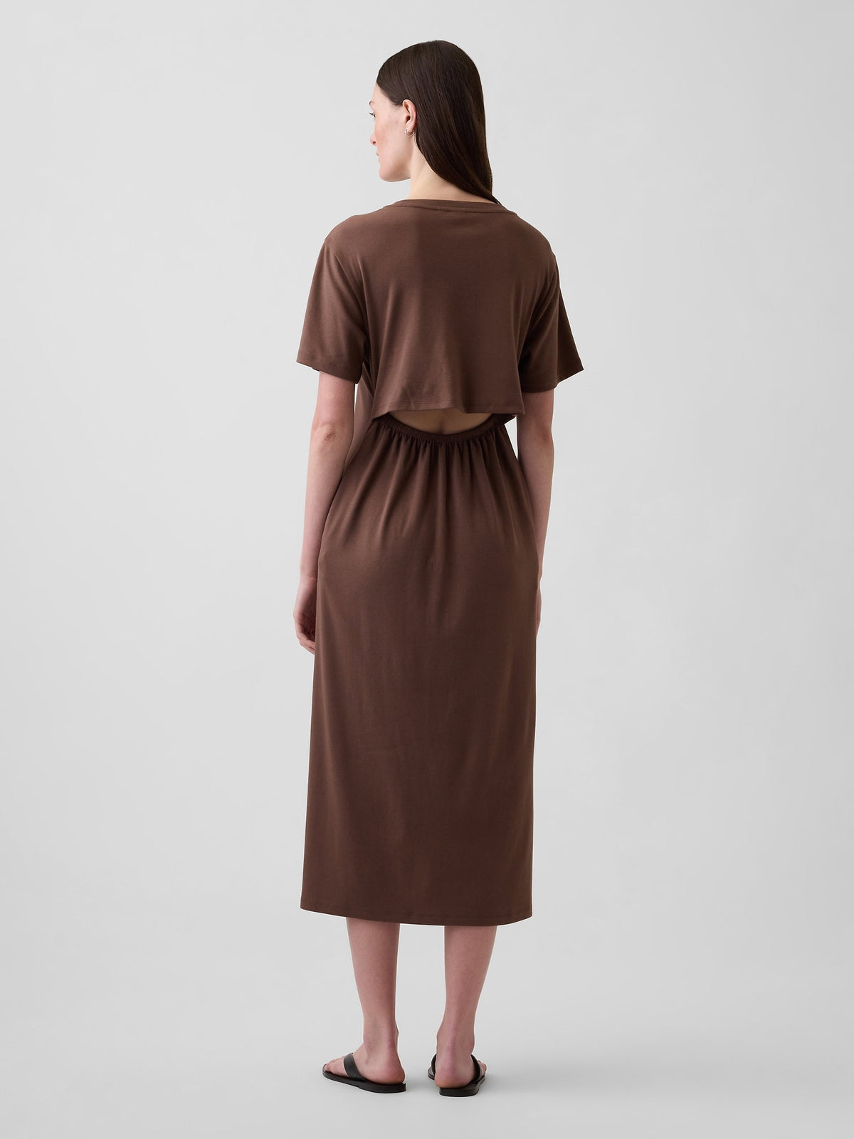 Kahverengi Relaxed Gap Logo Cutout T-shirt Midi Elbise